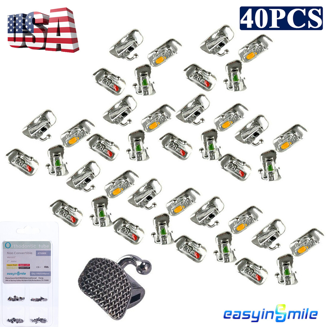 10Bag Orthodontic Bondable Brackets Buccal Tube Roth/MBT 022 1st Molar Non-conv