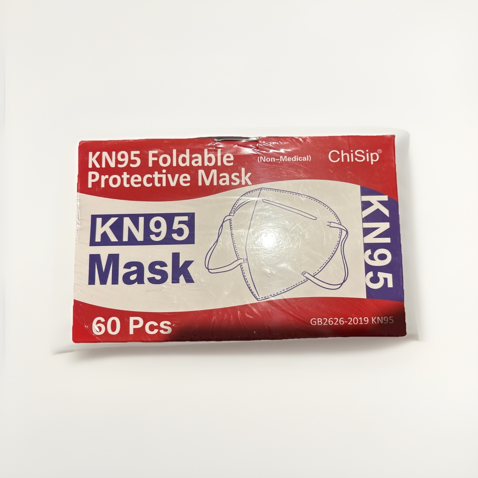 ChiSip KN95 Foldable Protective Face Masks- 60 pcs New in Sealed Box ~Black~