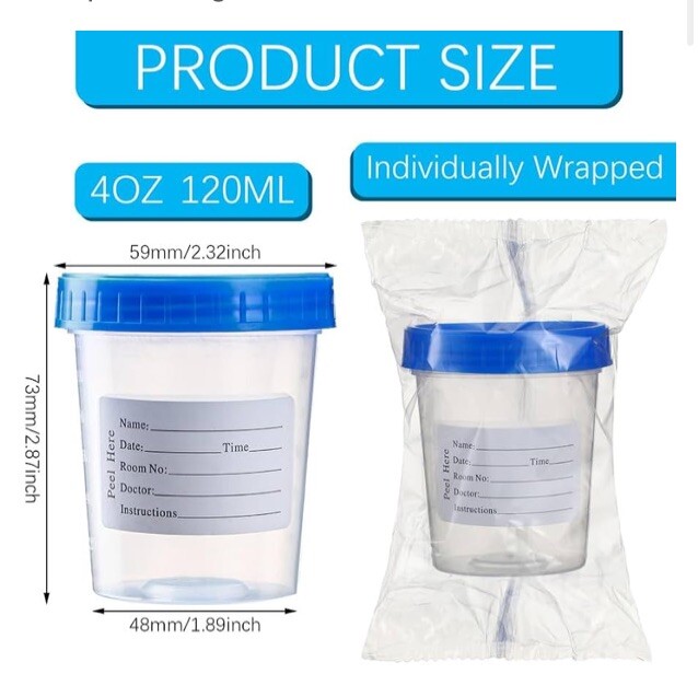 20 Sterile Individual Specimen Containers Single-Use Urine Cups Screw Lid 4 oz