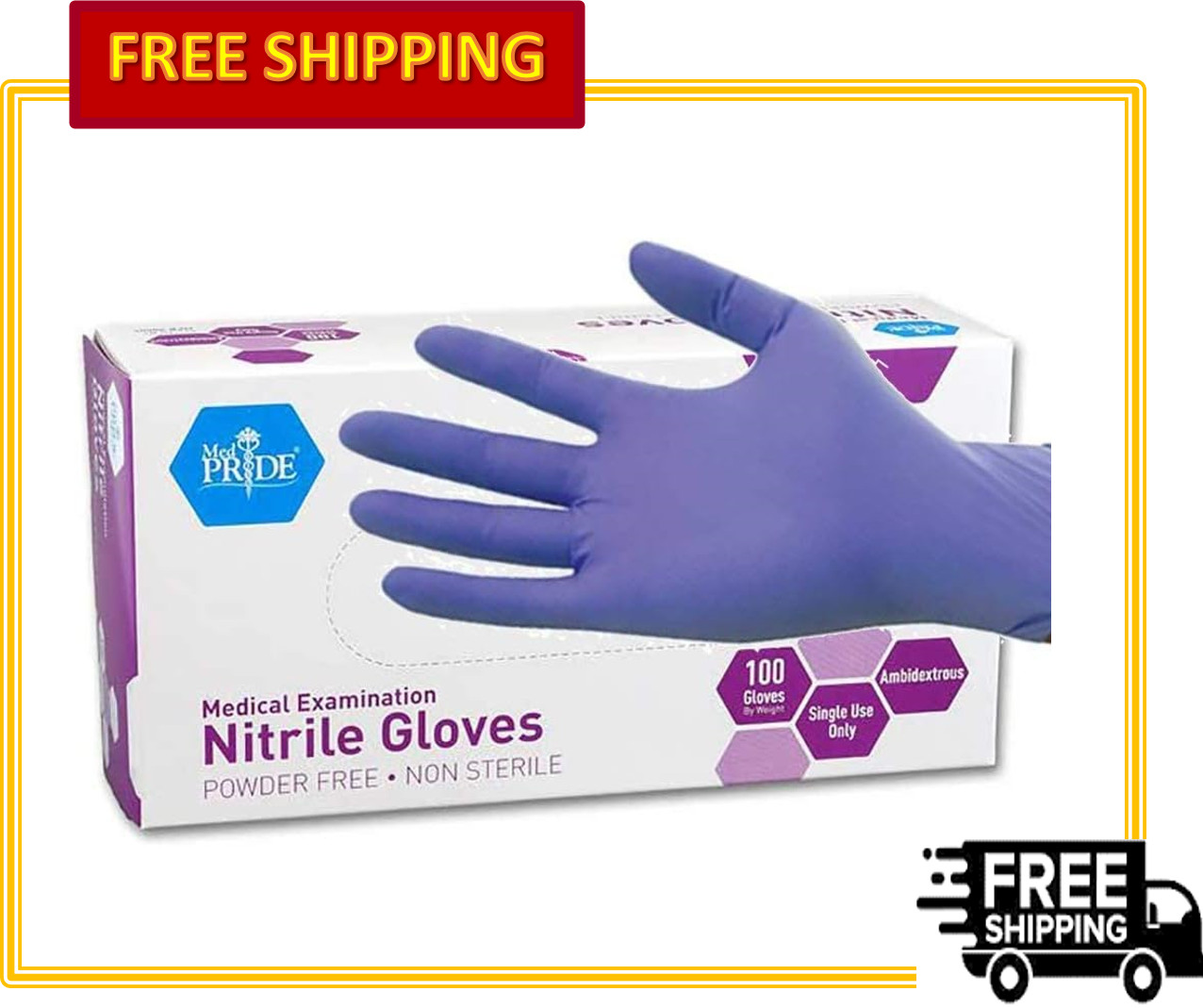 MedPride Powder-Free Nitrile Exam Gloves, S/ M/ L/XL, Pack of 100