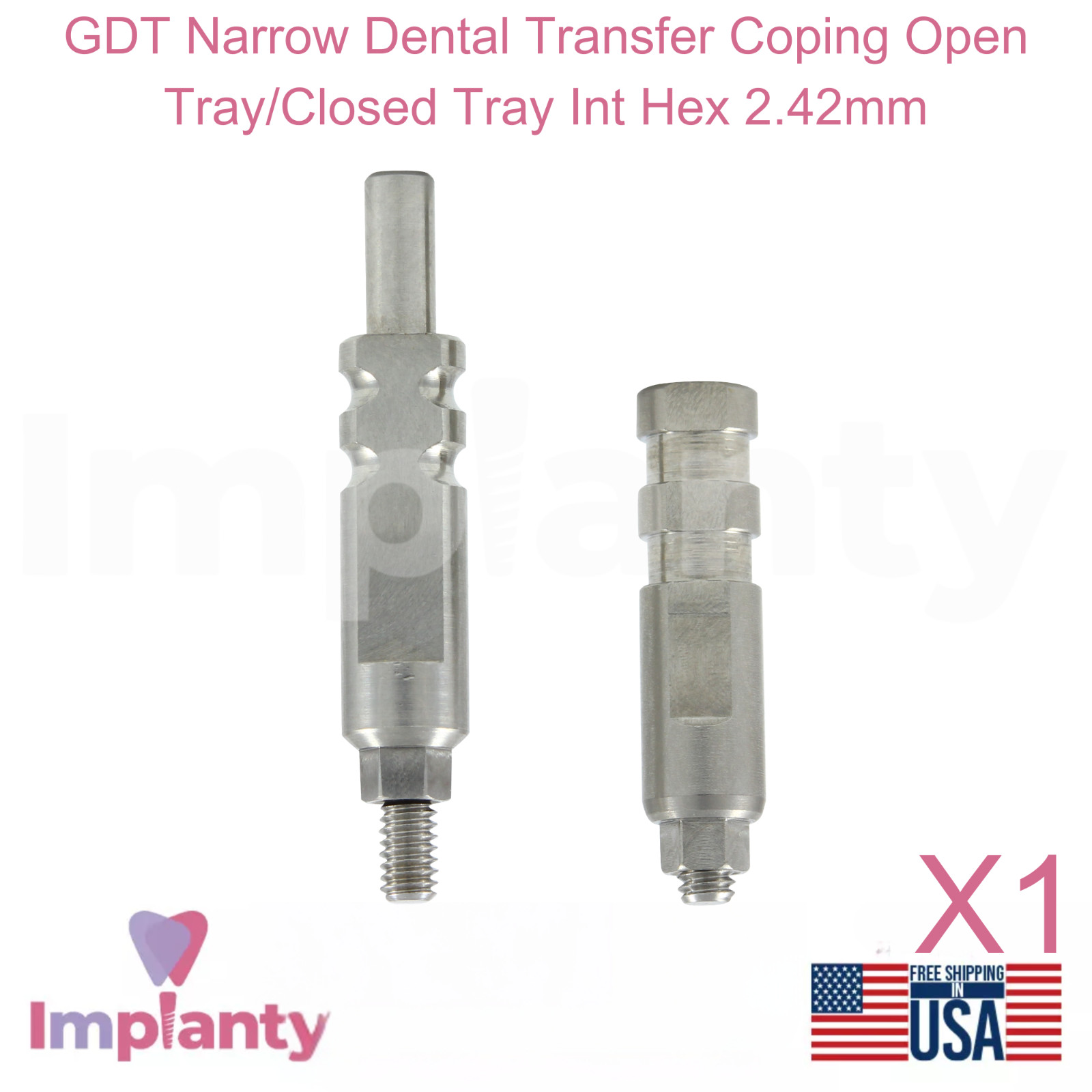 GDT Narrow Ø3.8mm Dental Transfer Coping Open Tray/Closed Tray Int Hex 2.42mm