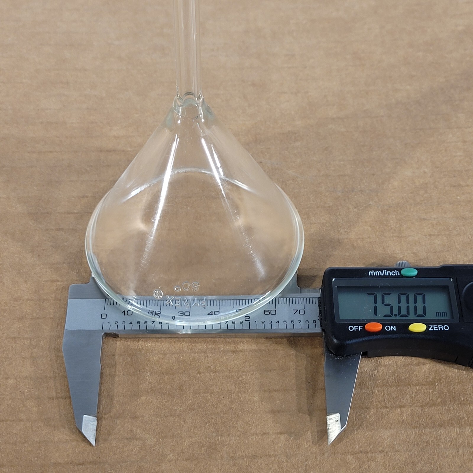 Corning 6140-75 PYREX 75 mm Diameter 60° Angle Funnel with Long Narrow Stem