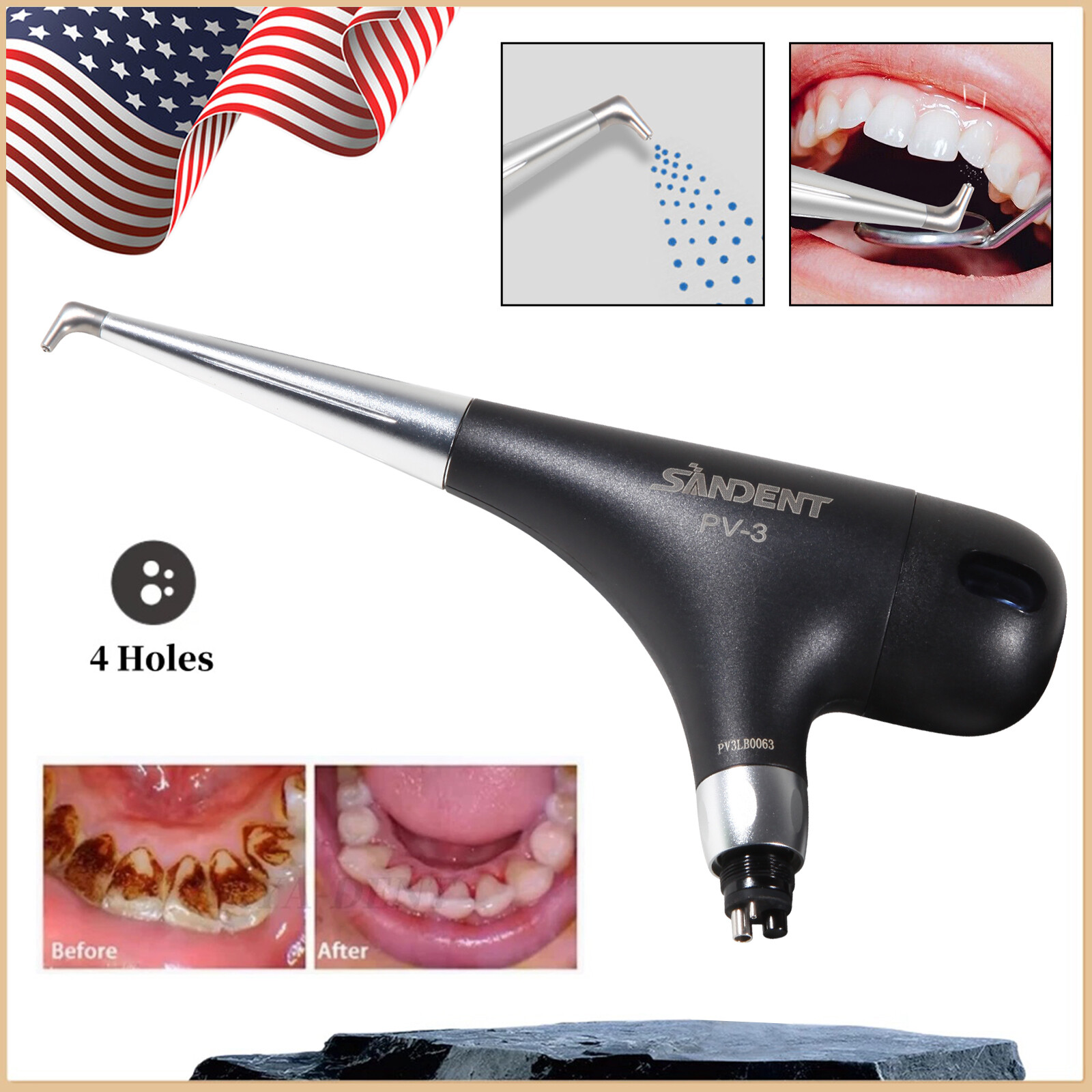 2pcs Dental 4Hole Air Prophy Flow Teeth Polishing Polisher Handpiece Hygiene PV3