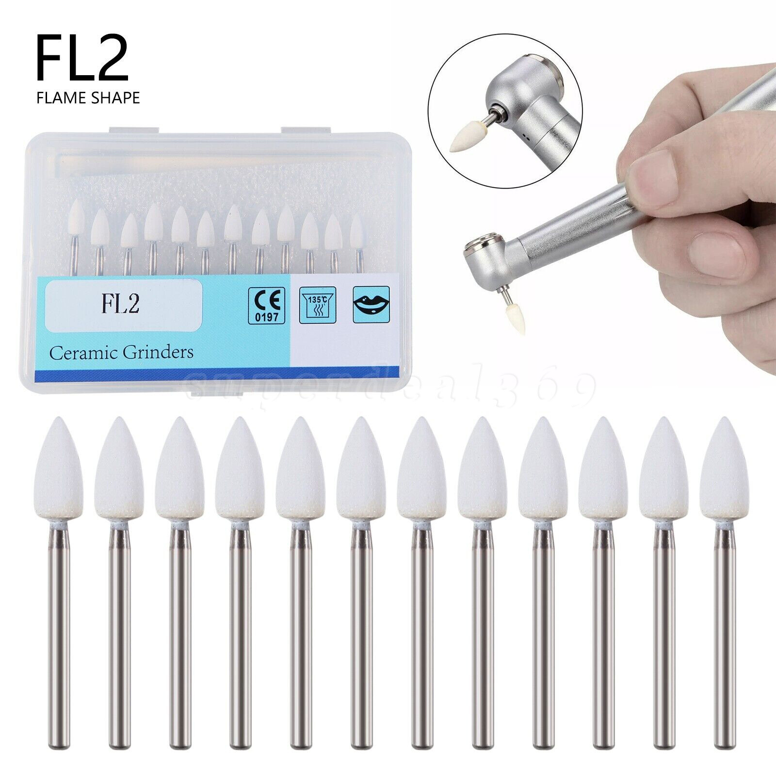 12Pcs Dental Flame White Stone Polishing FG Burs FL2 Abrasion Point Bur SA