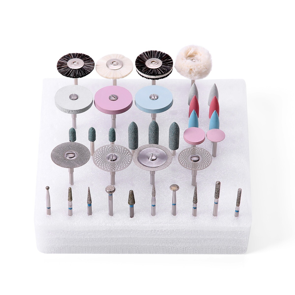35Pc Dental Lab Polishing Diamond Burs Brush Kit 2.35mm For Ceramics Porcelain