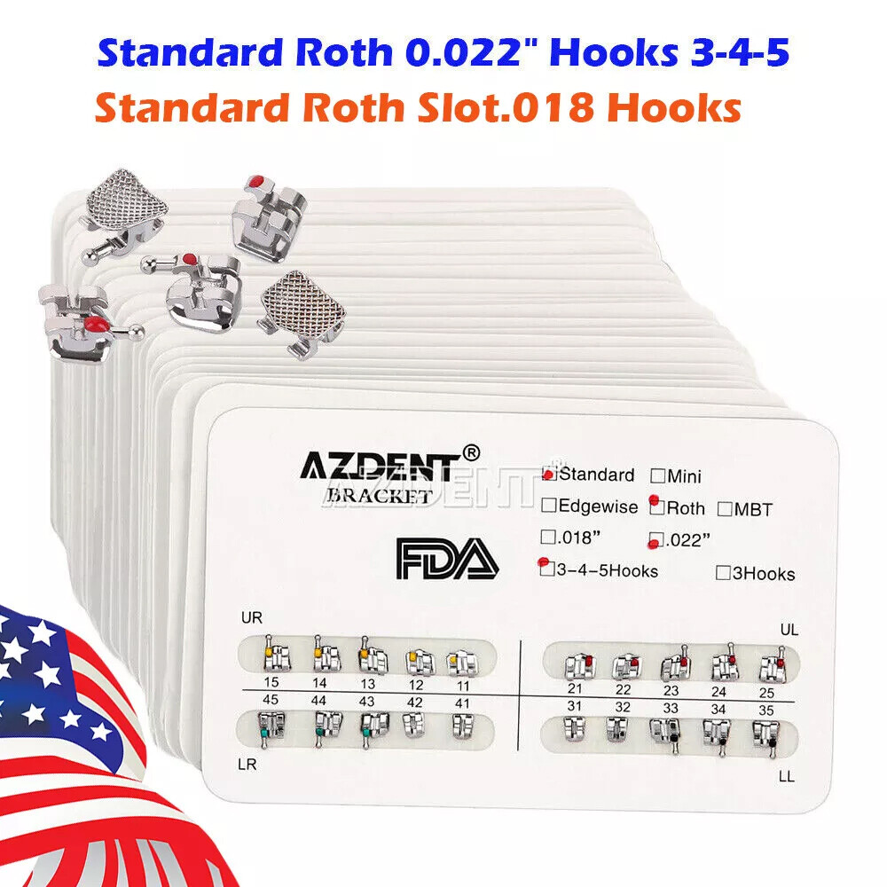 AZDENT Dental Orthodontic Brackets Braces Hooks 345 Standard Roth Slot.022/.018
