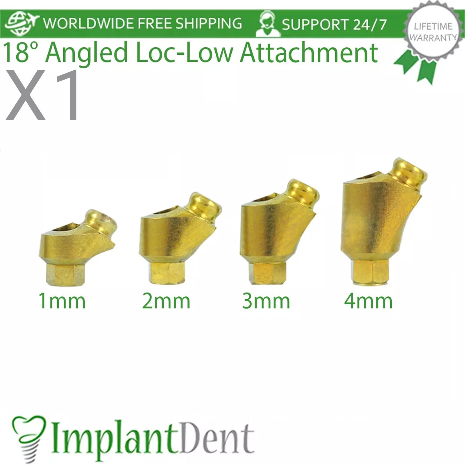 1x Dental Angulated 18° Loc-Low Attachment Int Hex 2.42mm