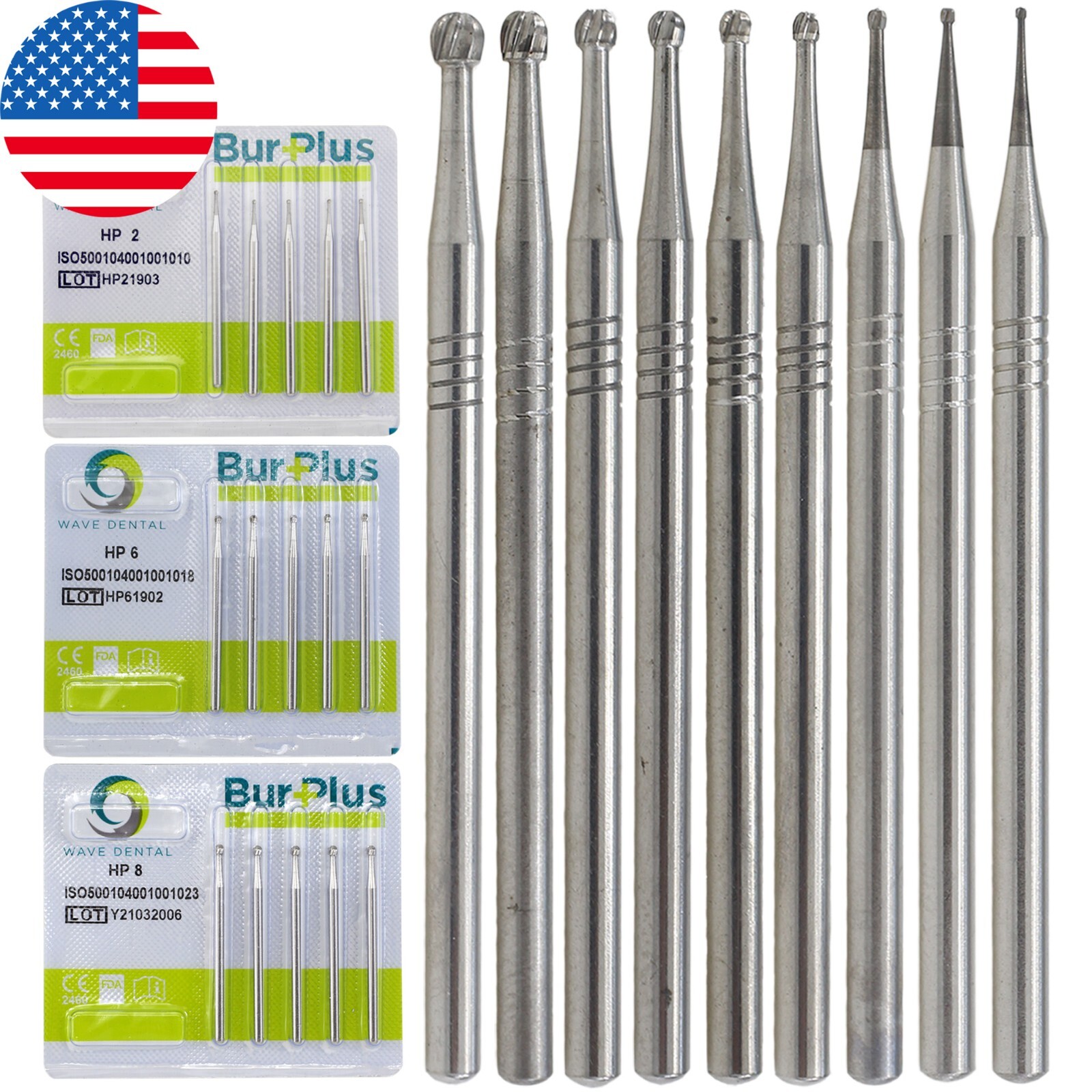 Wave Dental Carbide Burs Round HP 2 4 6 8 10 For Low Speed Straight Handpiece