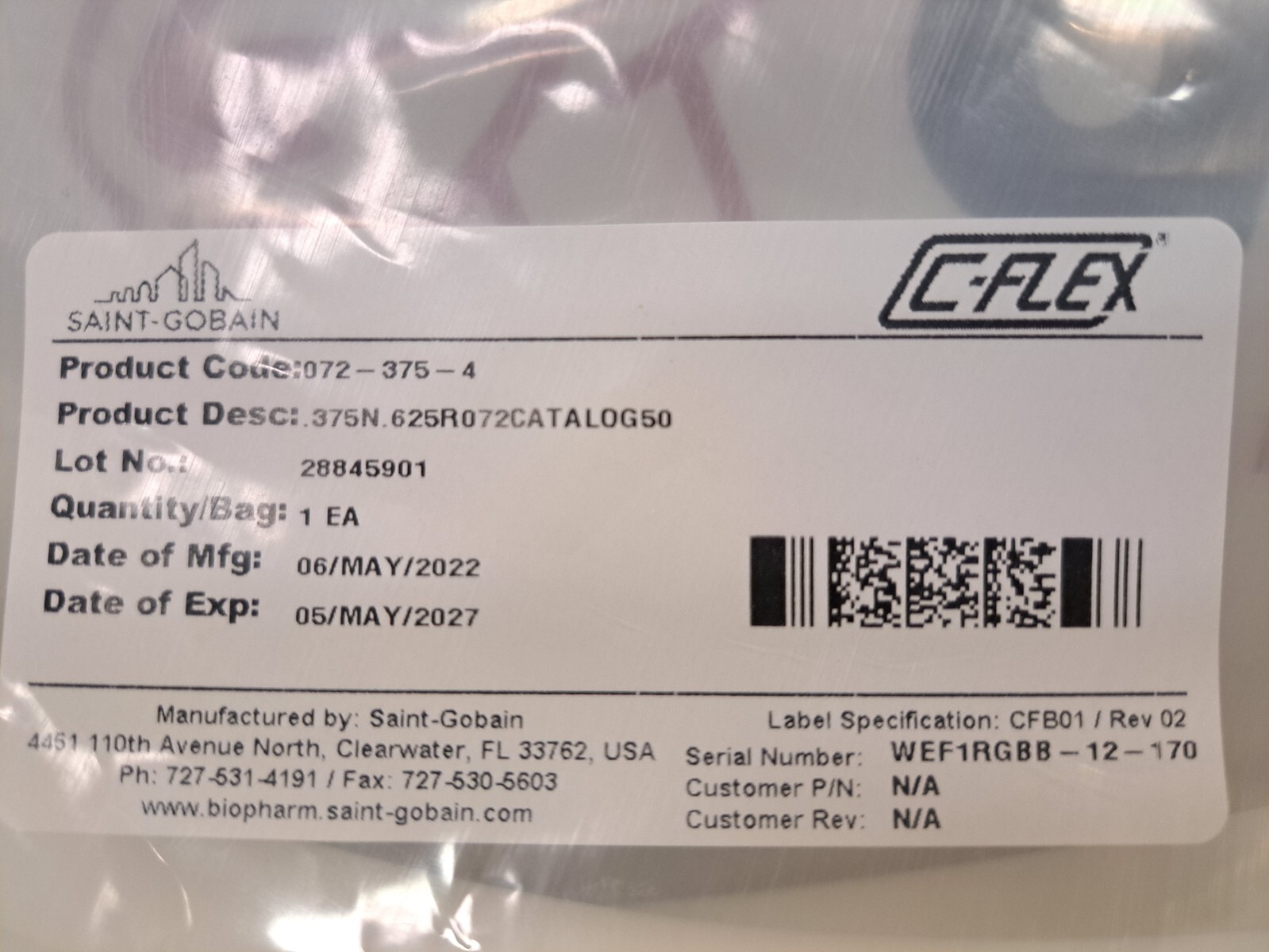 Saint Gobain 072-375-4 C-FLEX TPE Tubing