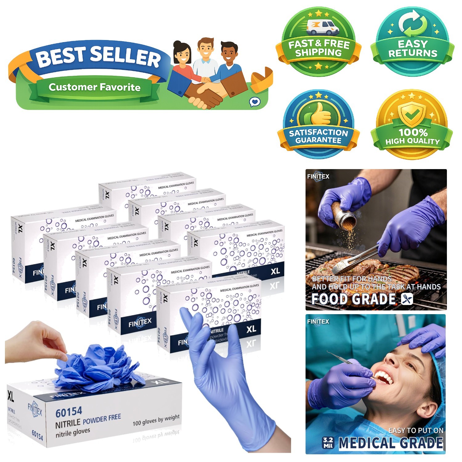 Versatile Ice Blue Nitrile Disposable Gloves – 1000 Pack, Medium, Textured Grip