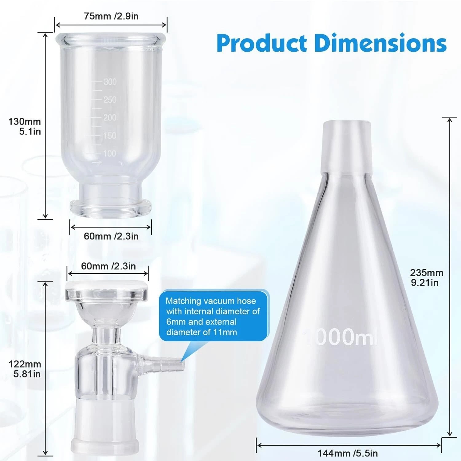 Lab Vacuum Filtration Filter Funnel Lab Vacuum Pump 18 L/Min Glass Distillation