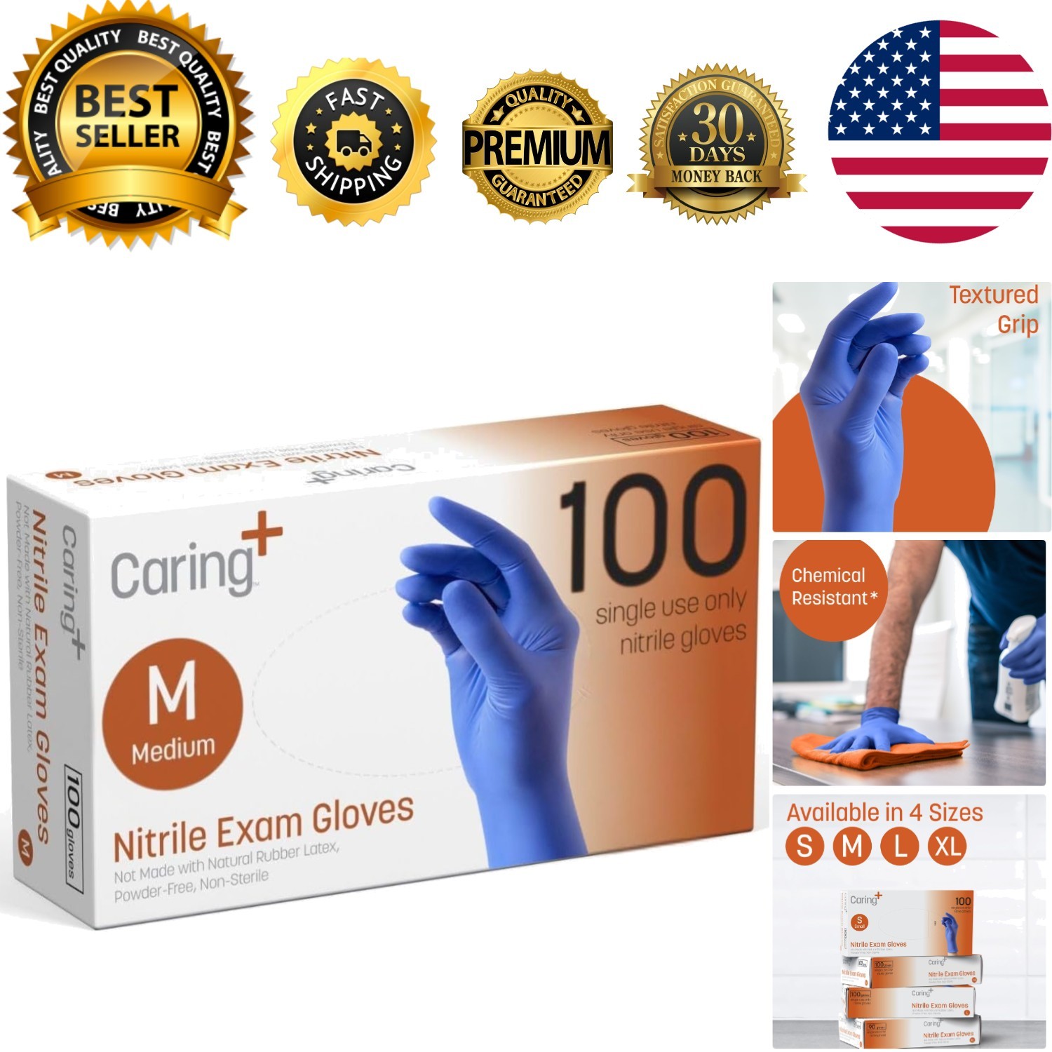 Nitrile Exam Gloves – Blue, Powder-Free, Disposable, 100 Count for Medical Use