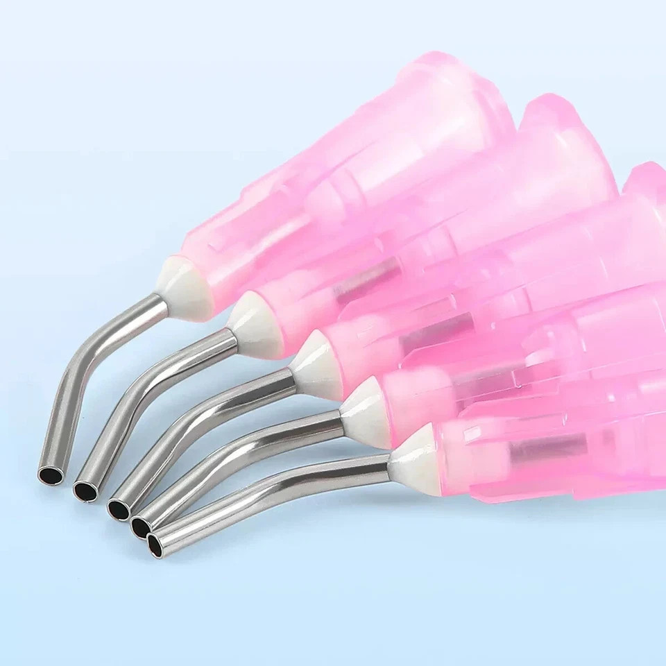 Dentist Pink Pre-Bent Flowing Needle Tip Resin Syringe Tip Gauge For Dental Etch