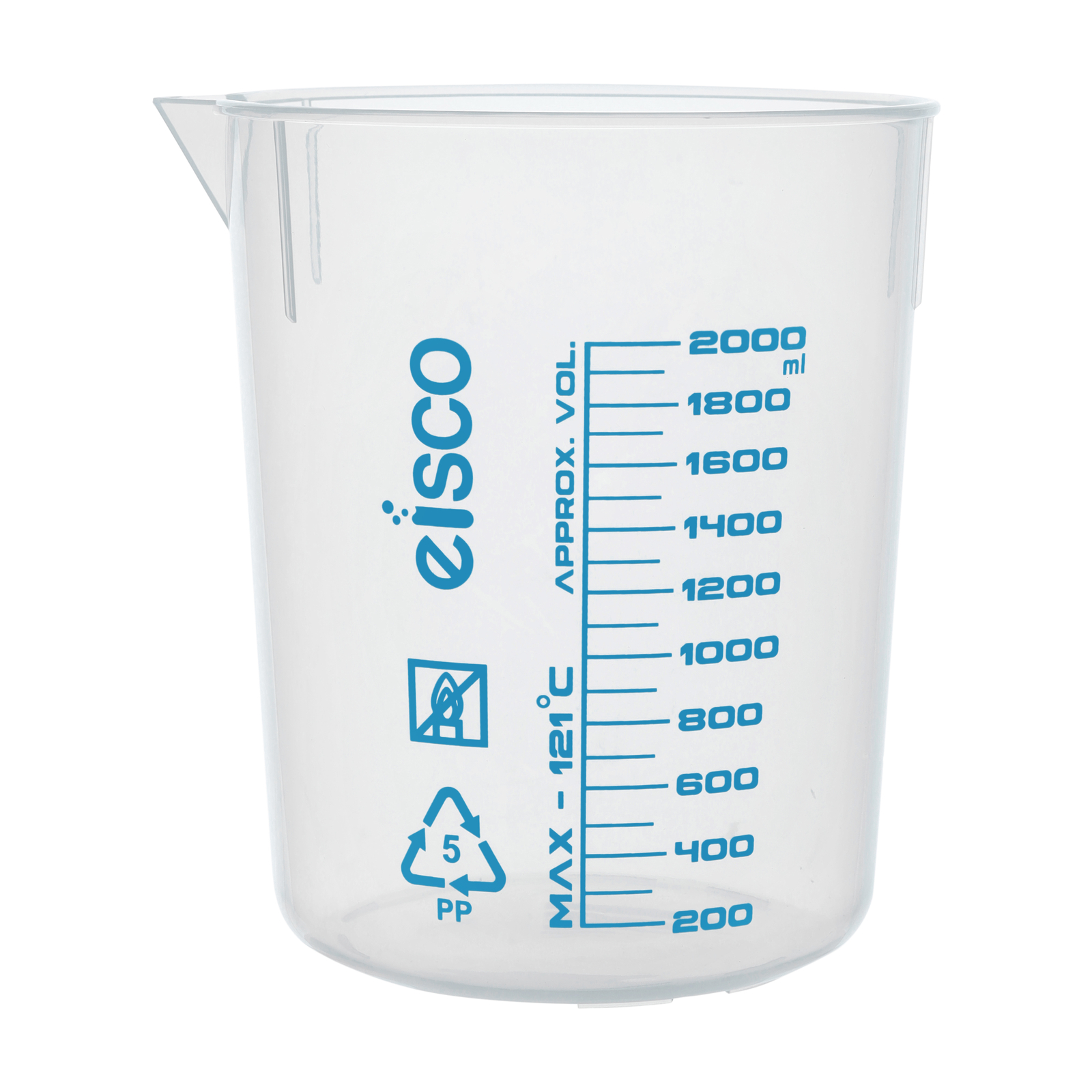 Premium 2000mL Beaker – Polypropylene Plastic, 100mL Graduations – Eisco Labs