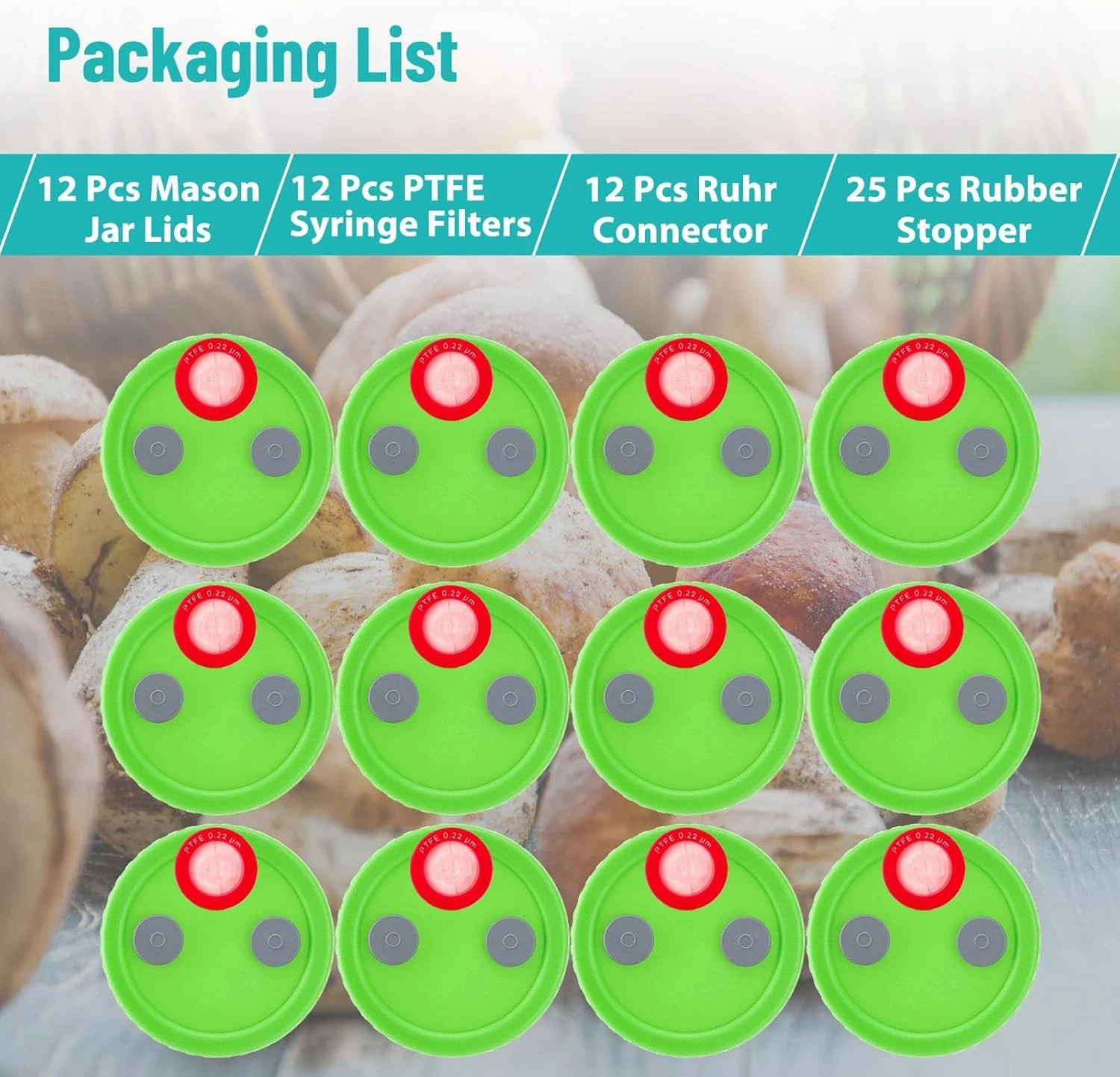12x Mason Jar Lid Lliquid Culture Lid PTFE Syringe Needle Filter Ruhr Connector