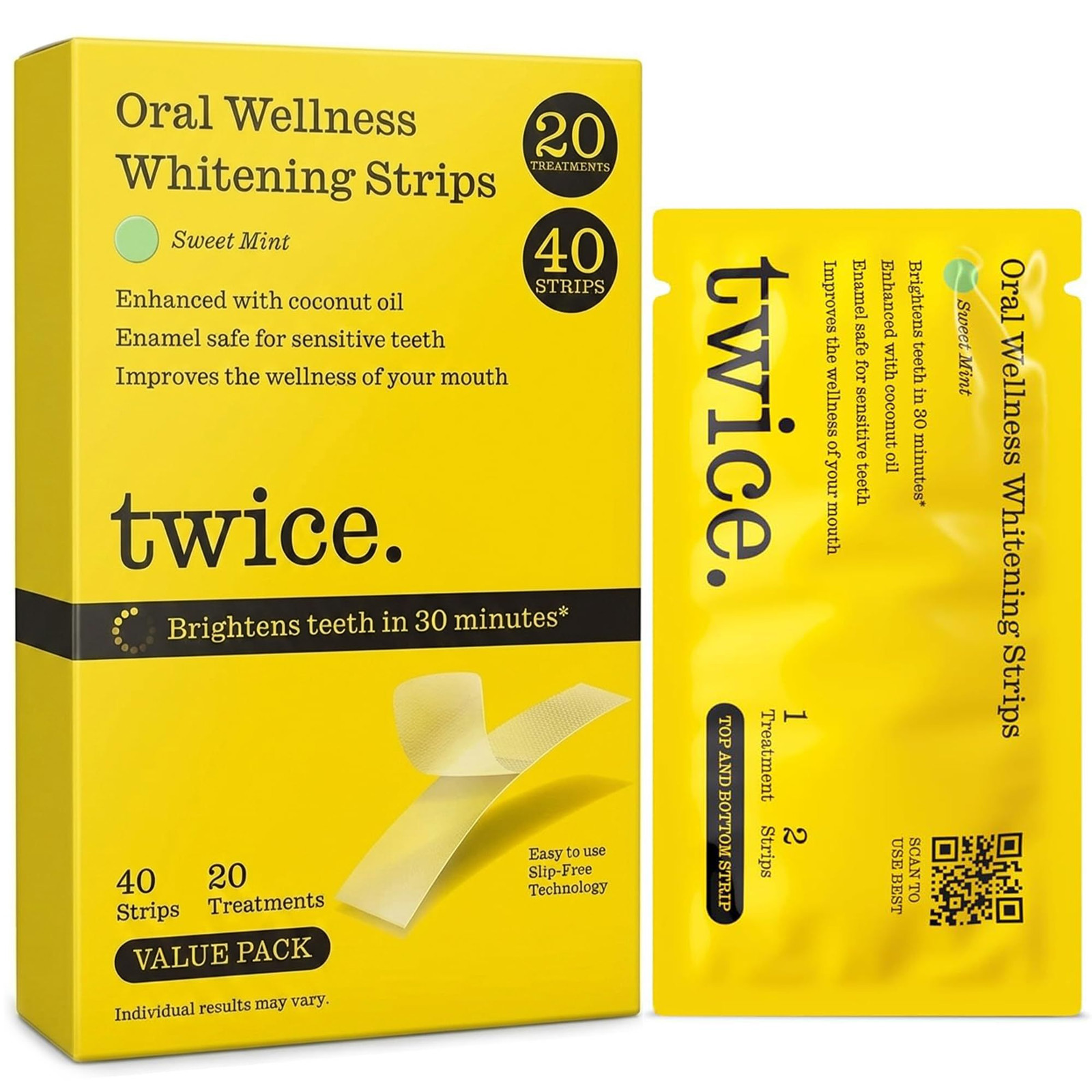 Twice Teeth Whitening Strips Kit – 30-Minute 40 Count (Pack of 1), White