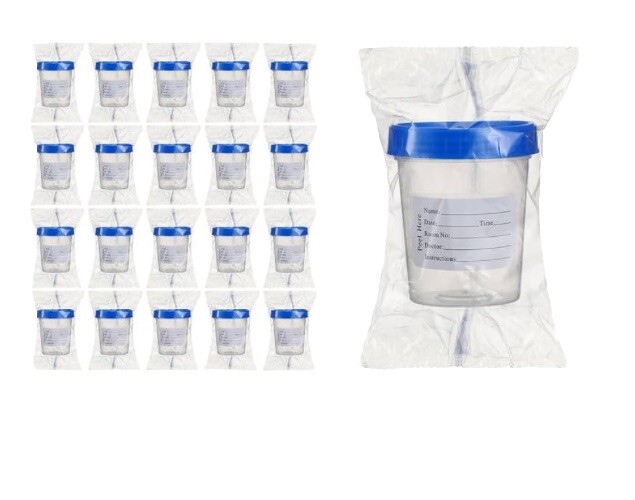 20 Sterile Individual Specimen Containers Single-Use Urine Cups Screw Lid 4 oz