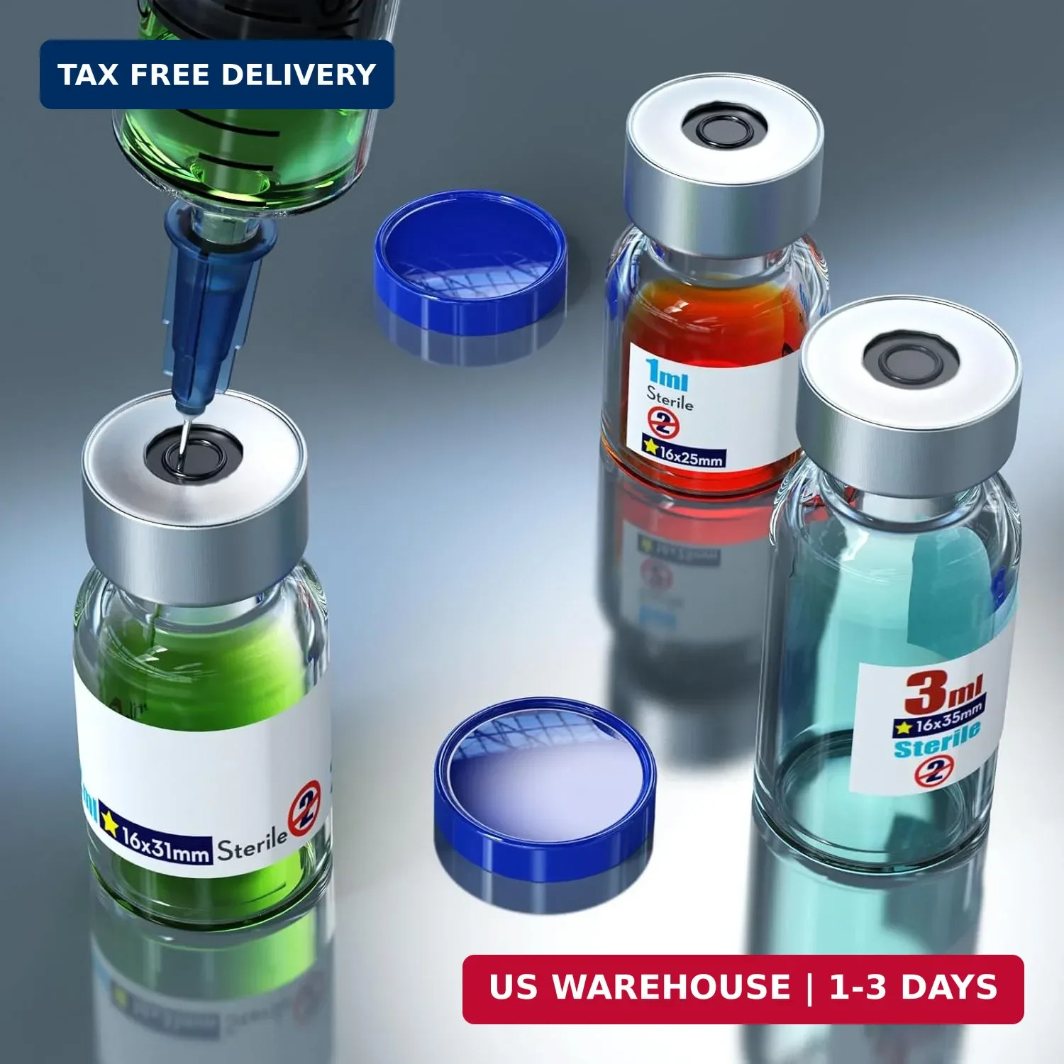 Ks-Tek Sterile Empty Vials with Self Healing Injection Port,with Flip Off Alumin