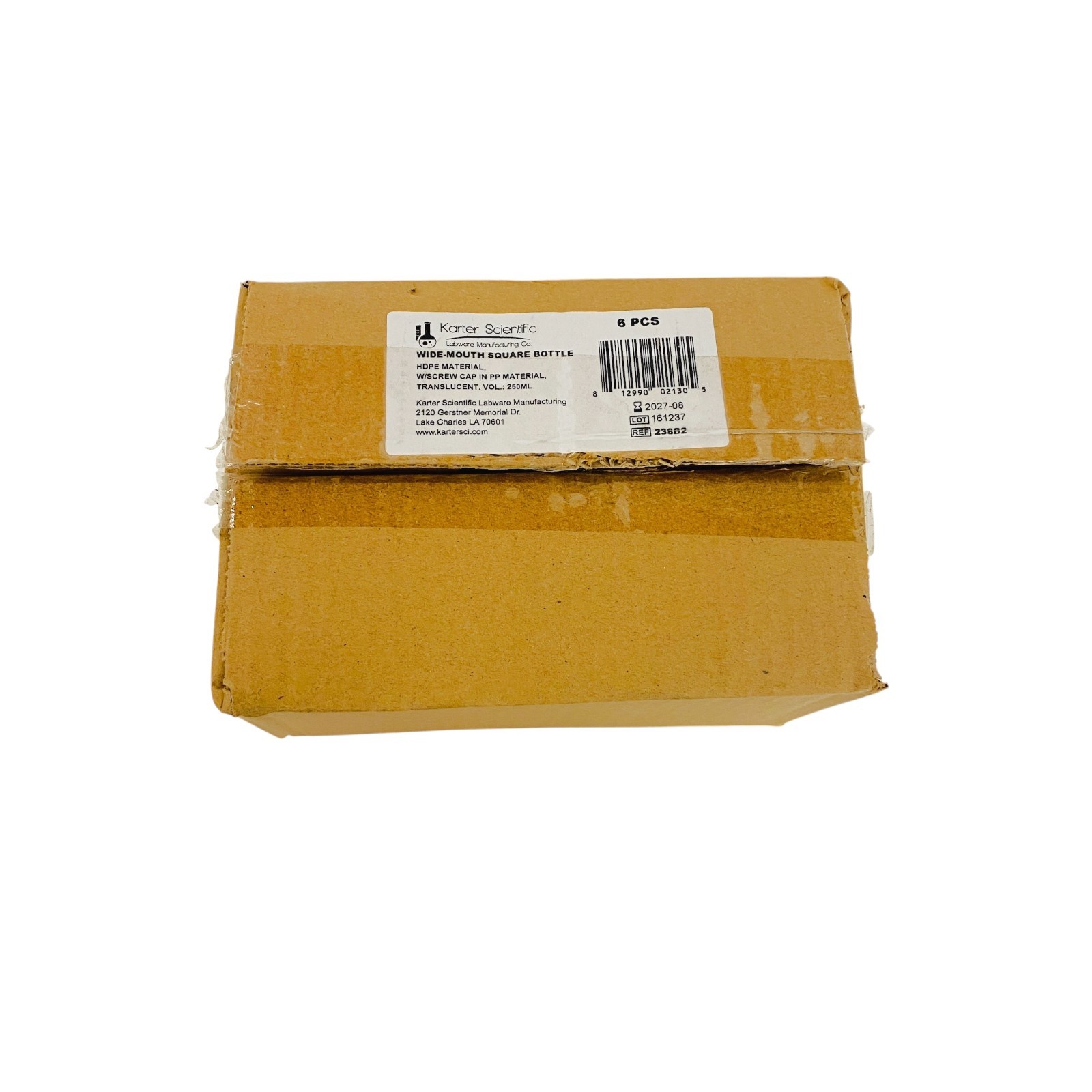 Karter Scientific 250mL Wide-Mouth Square HDPE Bottles 238B2 w/ PP Caps, 6-Pack
