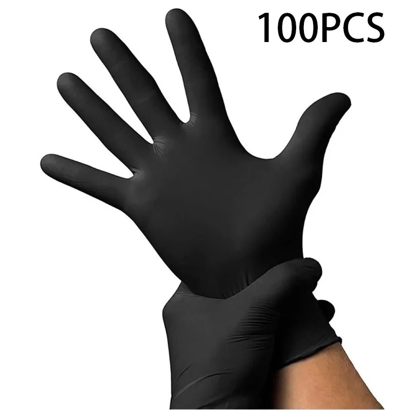100Pack Housework Strong Black Disposable Nitrile Gloves PVC Latex Free Antistat