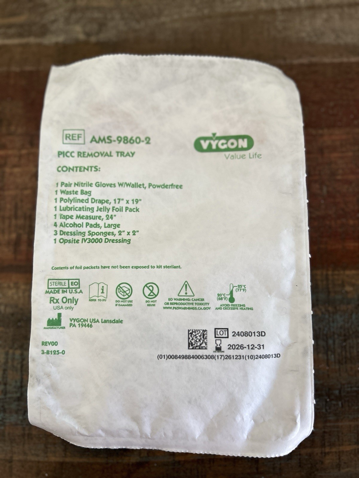 VYGON Pick Removal Tray, New/Sealed Exp. 01/01/2027 Gloves, Bag, Alcohol, Sponge