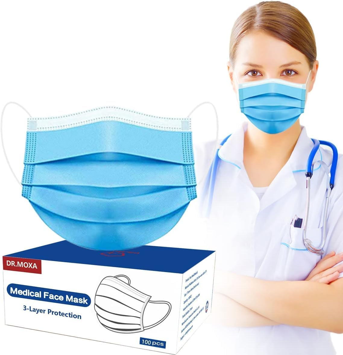100 Pack Disposable Face Masks ASTM Level 2, Medical Grade 3 Ply Protection Face