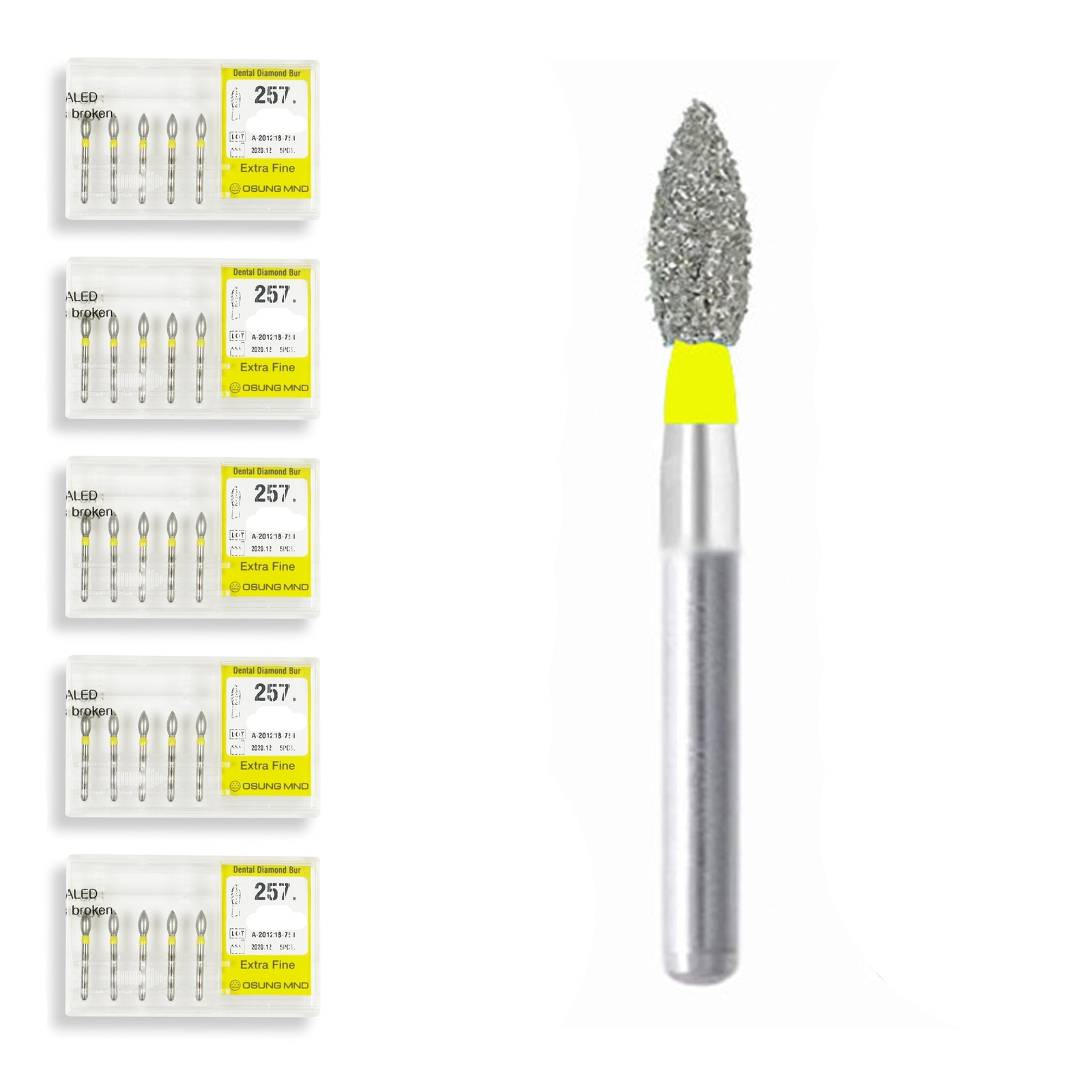 Bud, Slender 2.3 mm Dia. Extra Fine Grit Diamond Dental Bur 25 Pcs. 257.23EF1