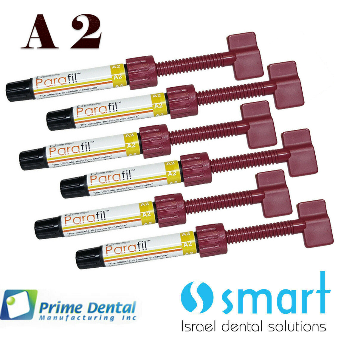 LOTx6 Dental Parafil Zirconium composite universal restorative A2 Syringes Prime