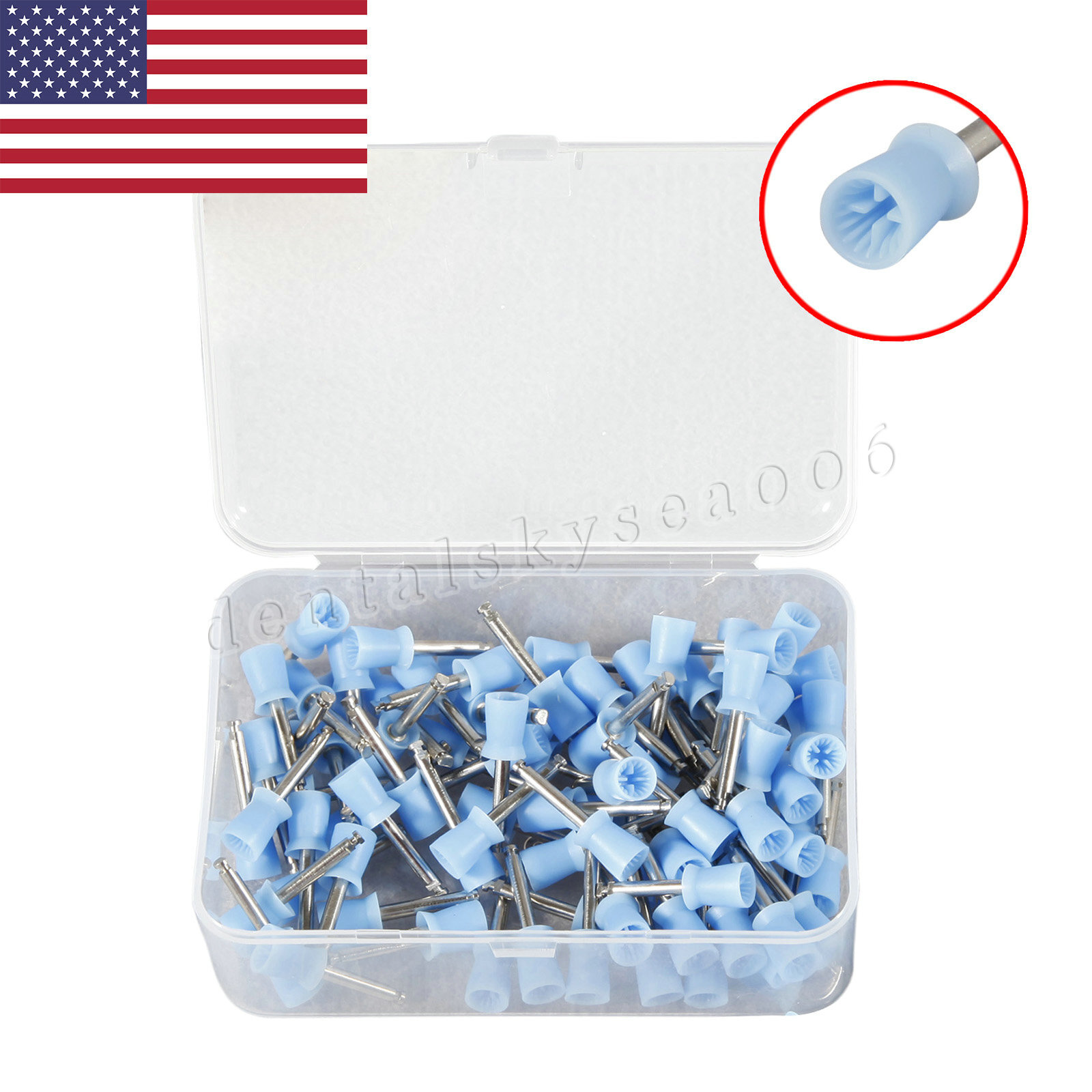 100pc Dental Latch type Rubber Polishing Cups Brushes Tooth Prophy Polisher blue