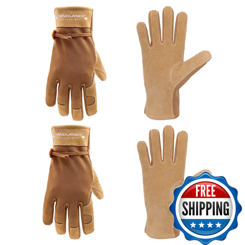 Handlandy Hldd Womens Leather Work Gloves 2 Pairs Cowhide Gardening Gloves