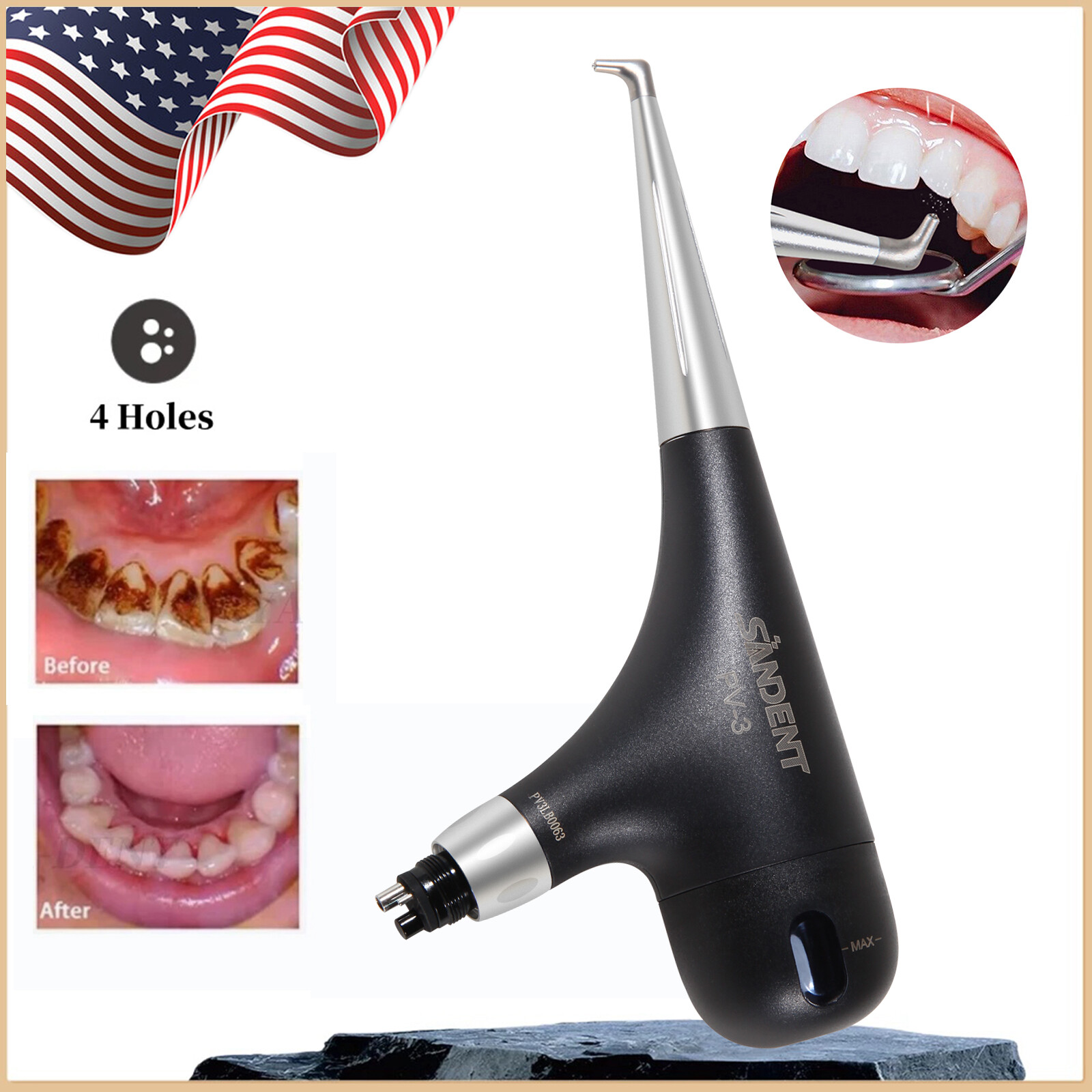 2pcs Dental 4Hole Air Prophy Flow Teeth Polishing Polisher Handpiece Hygiene PV3