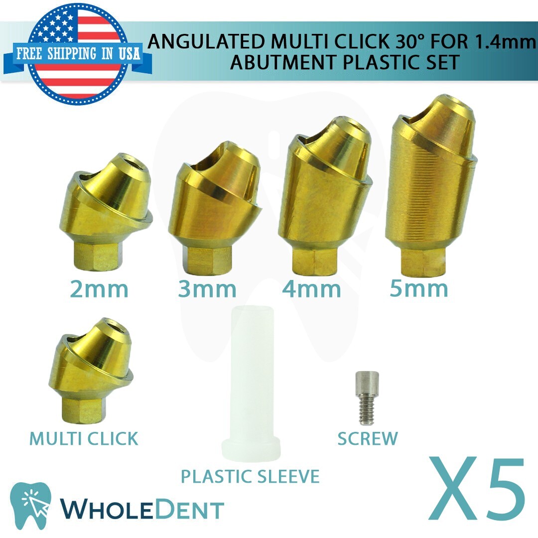 5x Angulated 30° Multi Unit 1.4mm Prosthetic Plastic Sleeve Set Int Hex 2.42mm
