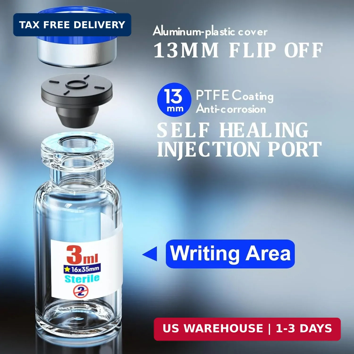 Ks-Tek Sterile Empty Vials with Self Healing Injection Port,with Flip Off Alumin
