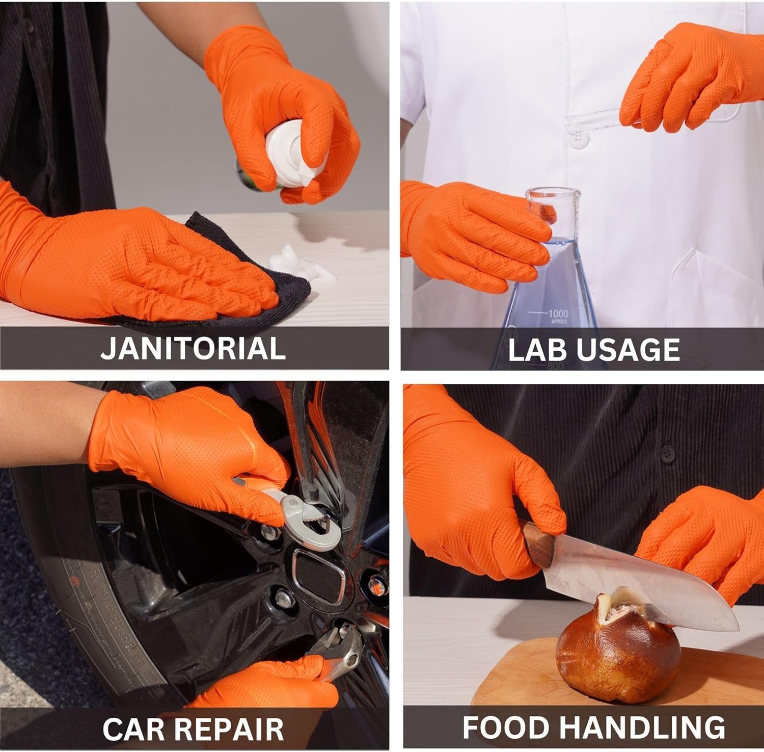 Industrial Nitrile Gloves – 8 Mil, Cut-Resistant, Powder-Free Comfort in Orange