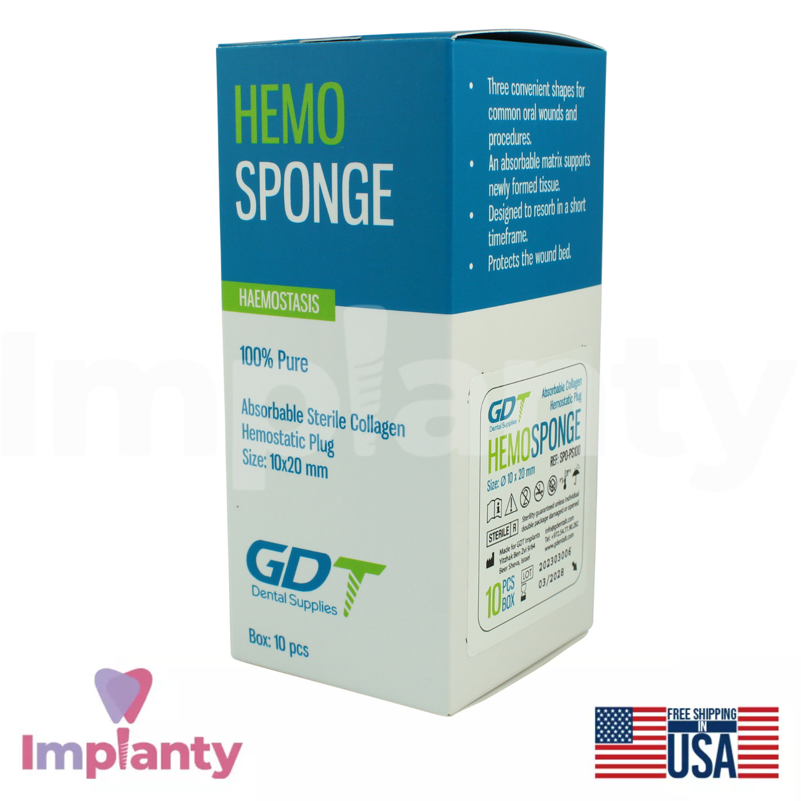 GDT Hem0sponge Pure Collagen Absorbable Sterile Sponge Ø10.0mm Diameter