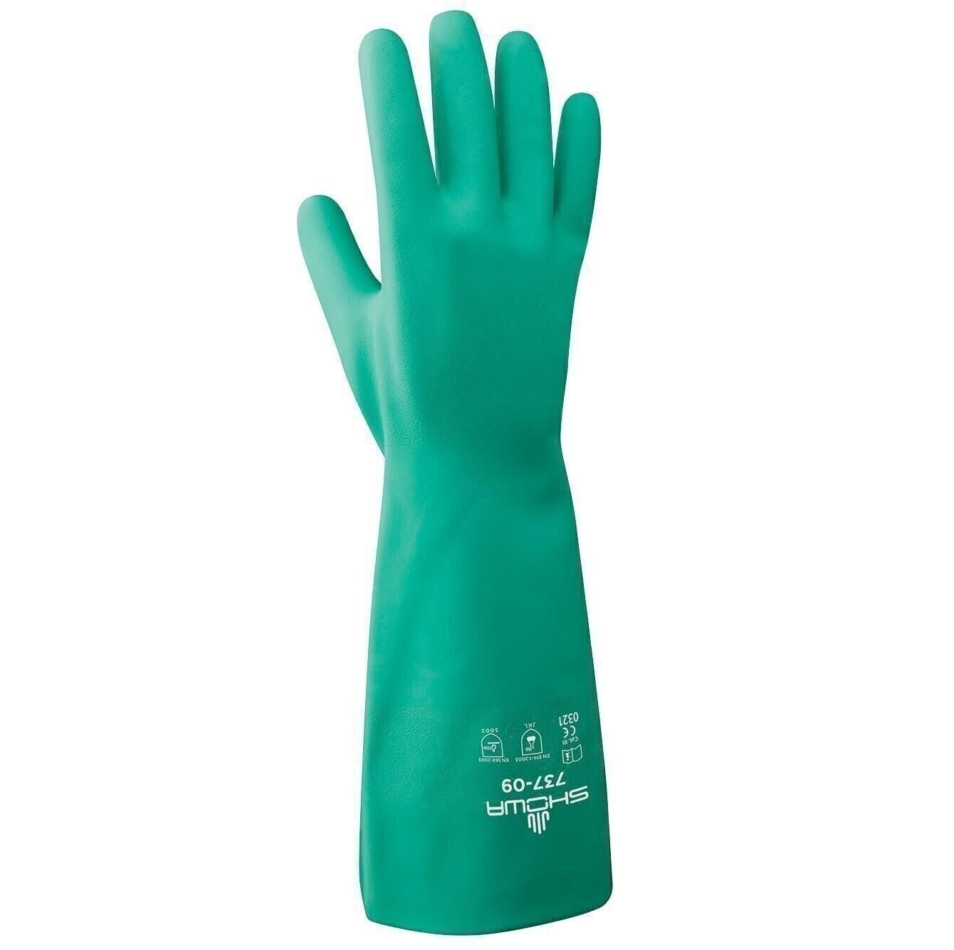 SHOWA 737 Nitrile Unlined Chem Glove 15″ Length, 22 mil, X-Large, 12 Pair