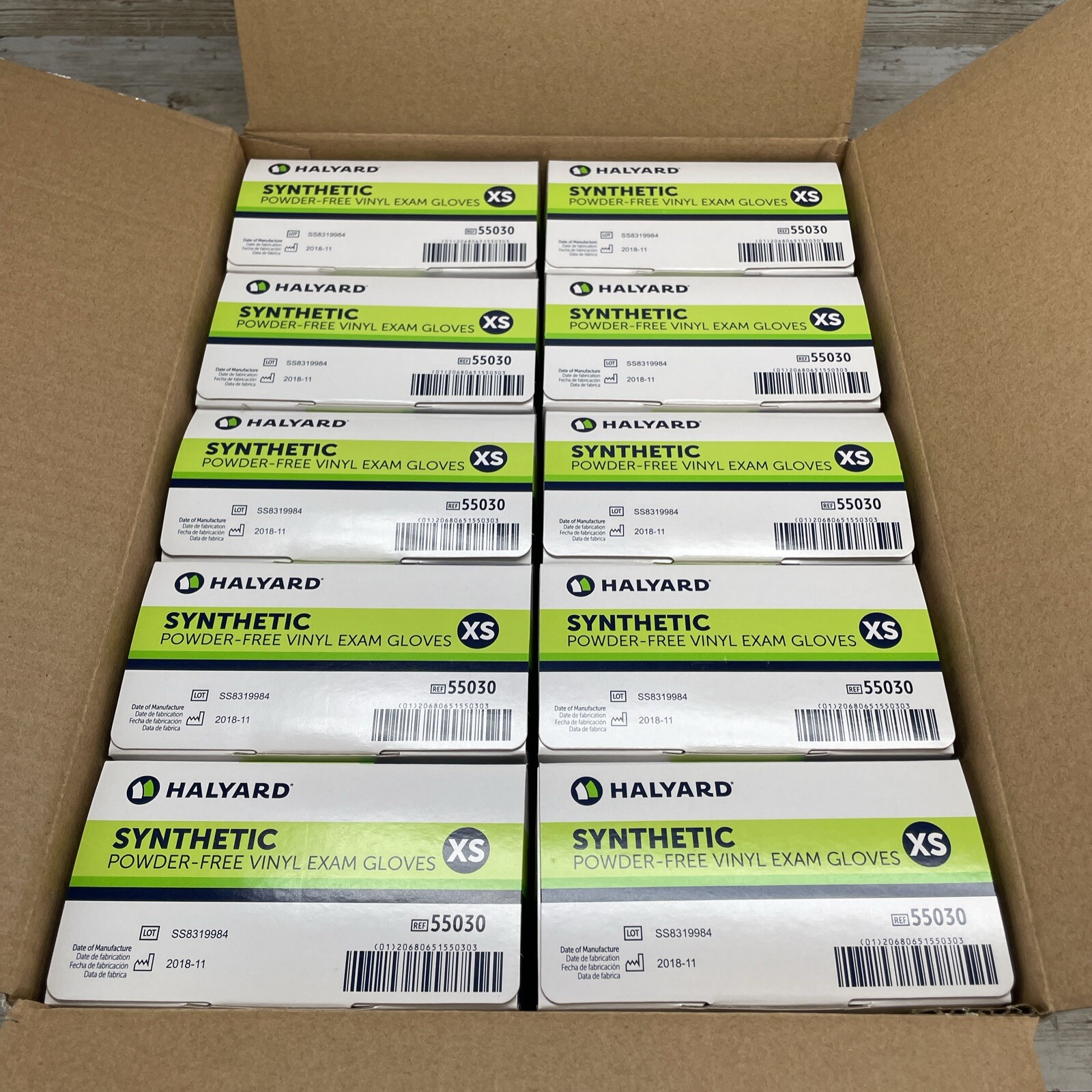 1 CASE Halyard Synthetic Vinyl Powder-Free Medical Exam Gloves Size X-SMALL