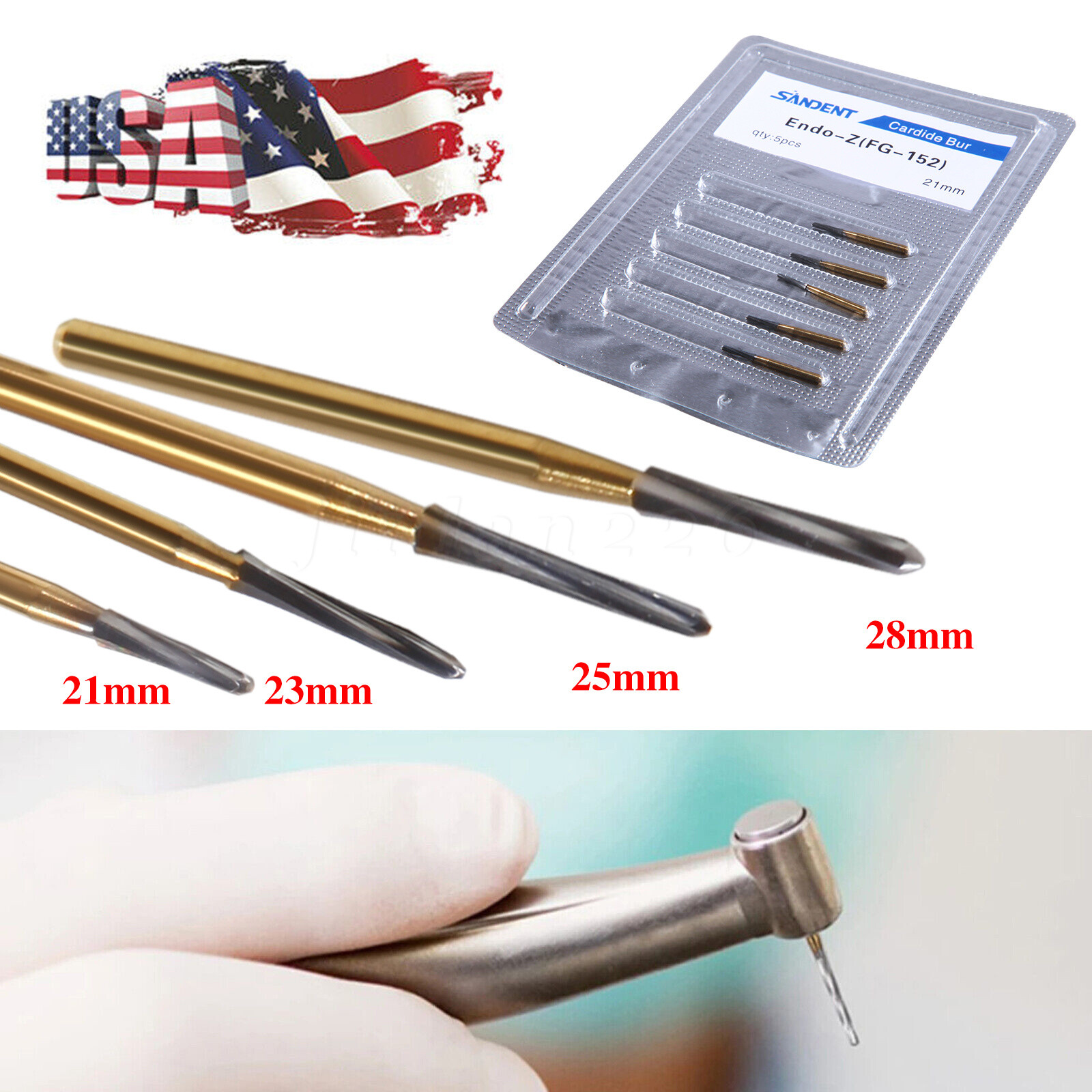 Endo-Z Bur Dental Carbide Tungsten1.4*21mm/23mm/25mm/28mm Surgical Cutter 10Pcs