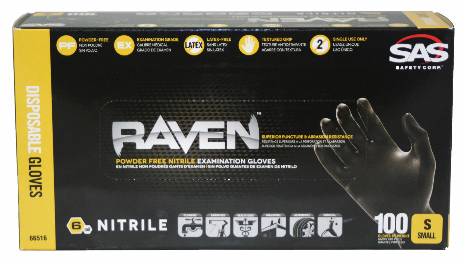 SAS Safety Raven Powder-Free Nitrile Disposable Gloves CASE SMALL10 PACK 1000PCS