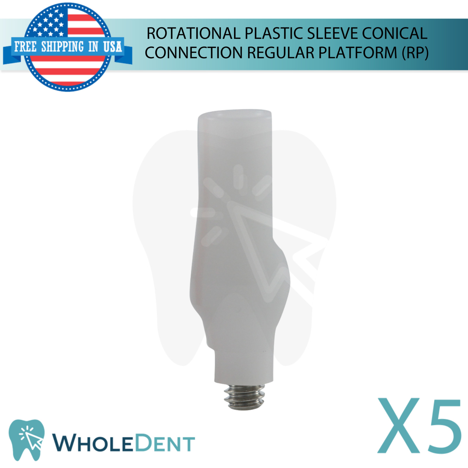 5x Dental Rotational Plastic Sleeve Ø3.6mm Conical Connection Hex 2.65mm RP