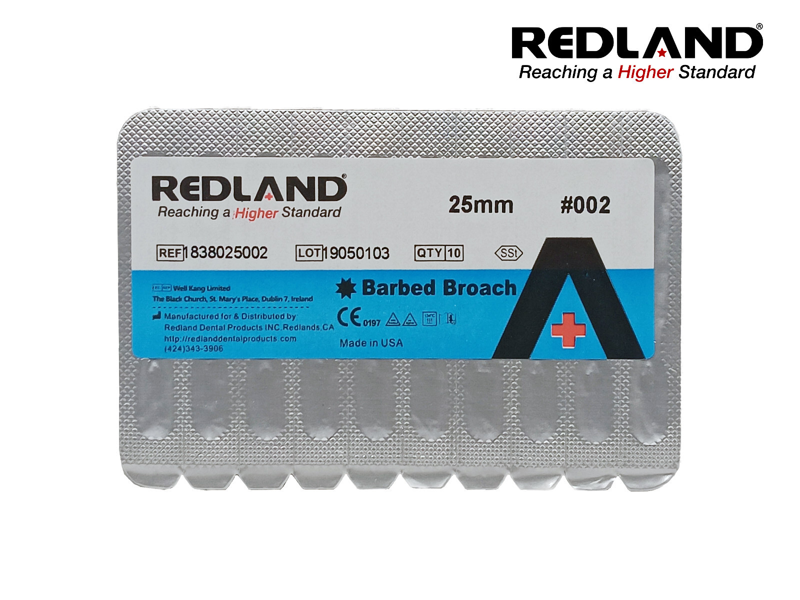 Redland Dental 30 pc. YELLOW #002 25 mm Endo Stainless Steel Barbed Broaches FDA