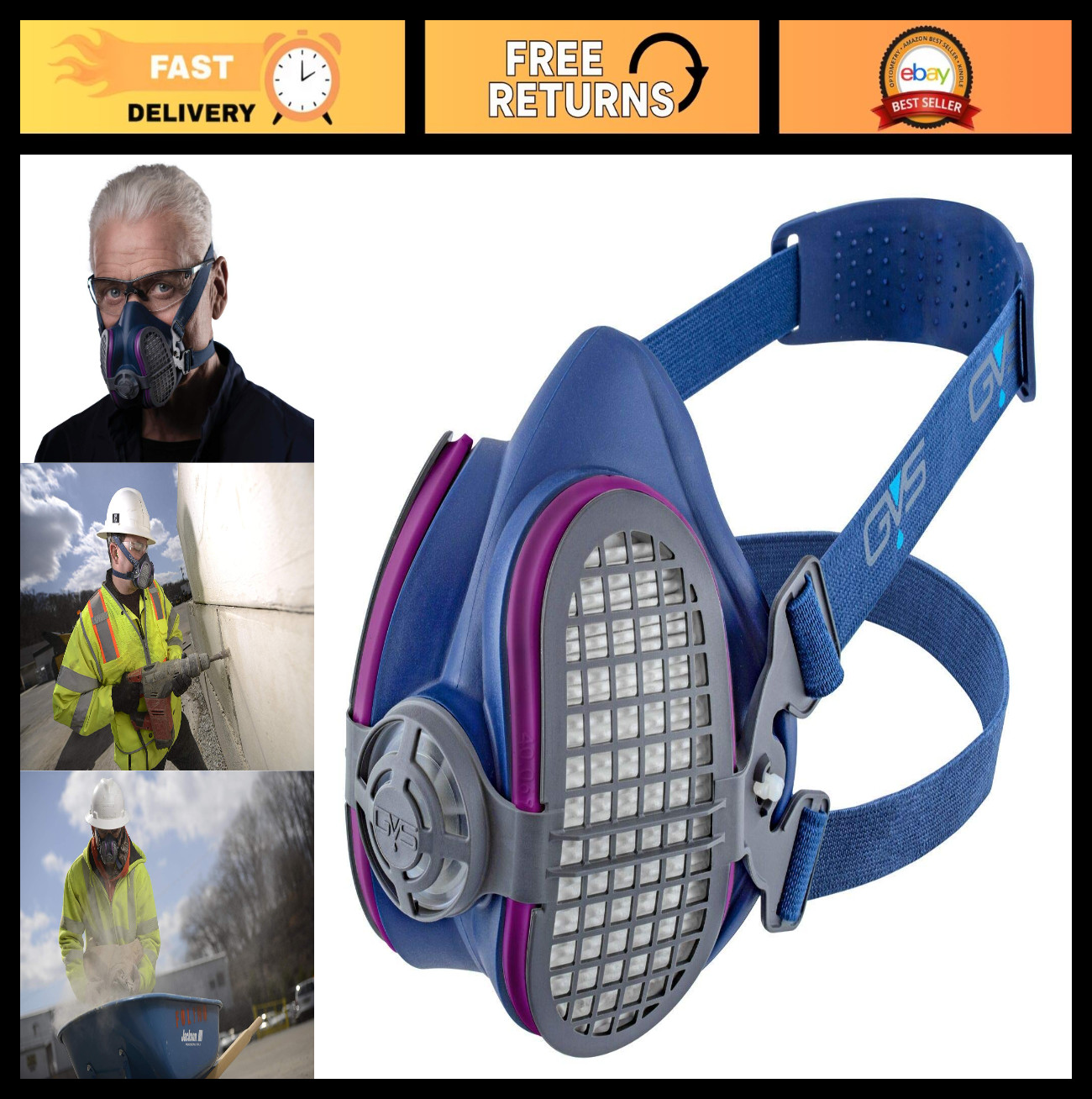 Dust Half Mask Respirator P100 – Reusable Filters Included, Comfortable Fit, Blu
