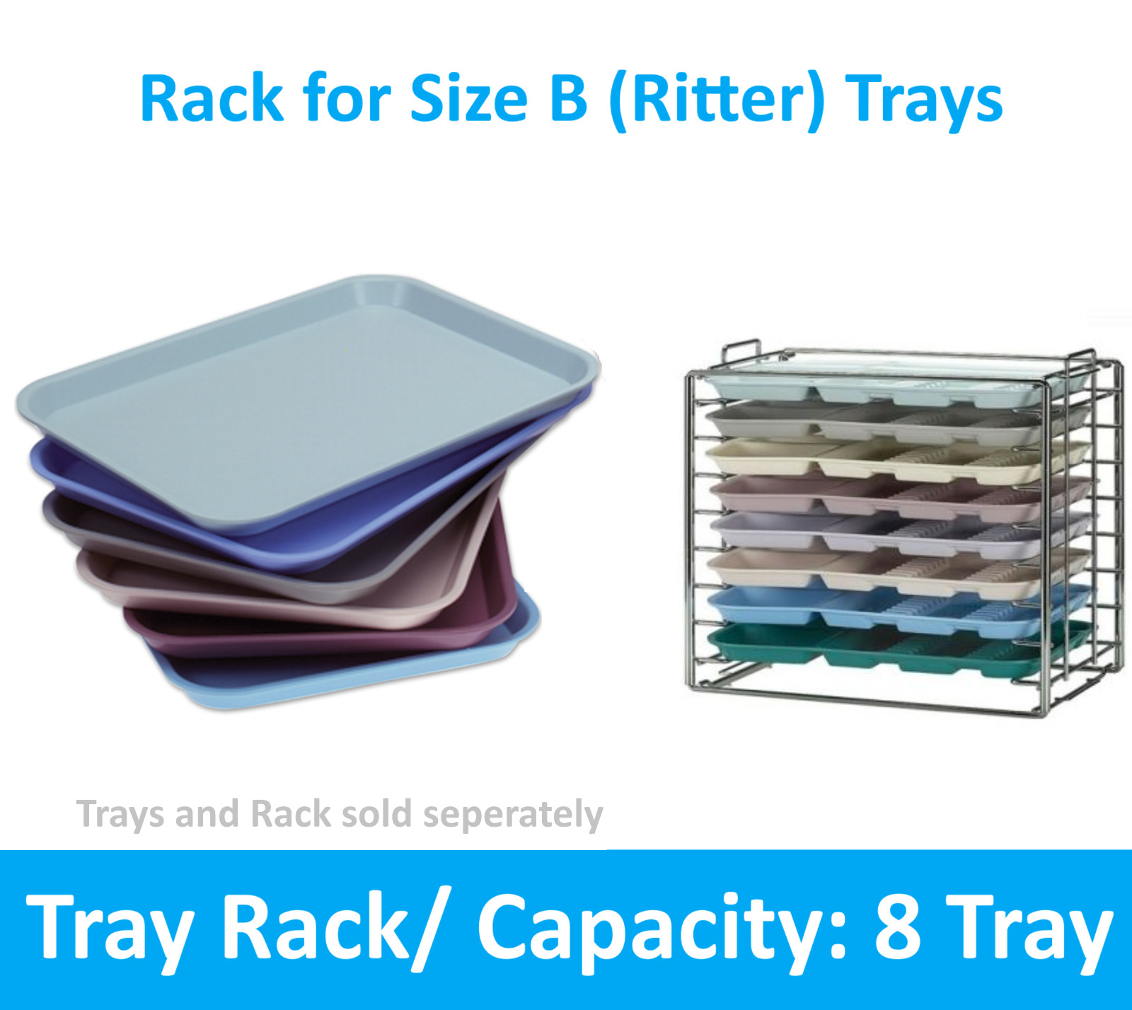 Dental Medical Chromed Steel Instrument Tray Rack for Size B Tray or 4/8 Trays