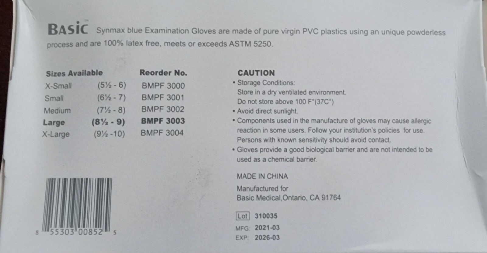 Basic Synmax Vinyl Synmax Exam Gloves, L Basic Blue/Box of 100 Buy More & Save$