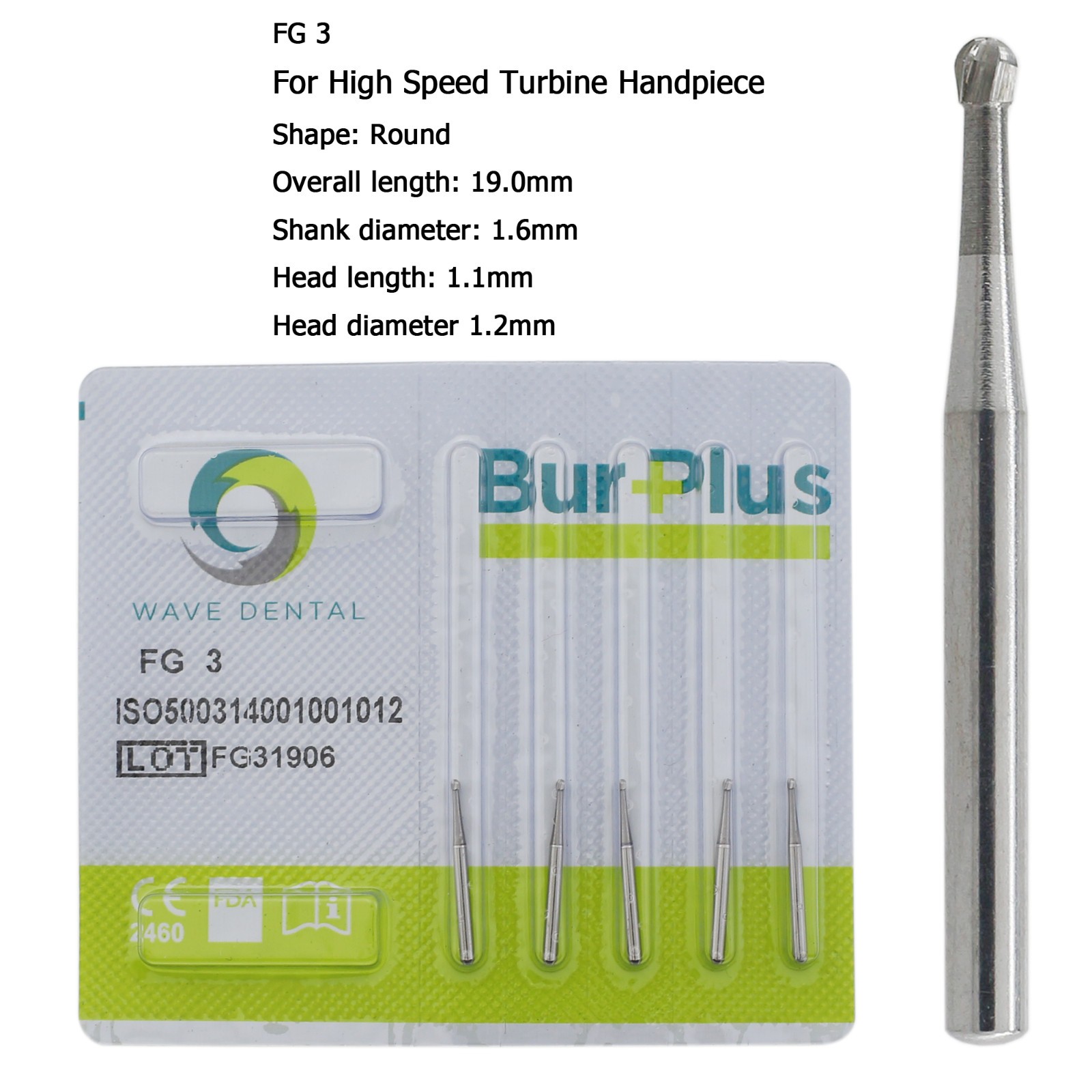 Wave Dental Tungsten Carbide Bur Round Friction Grip FG 1/4 1 2 3 5 6 7 8 Prima