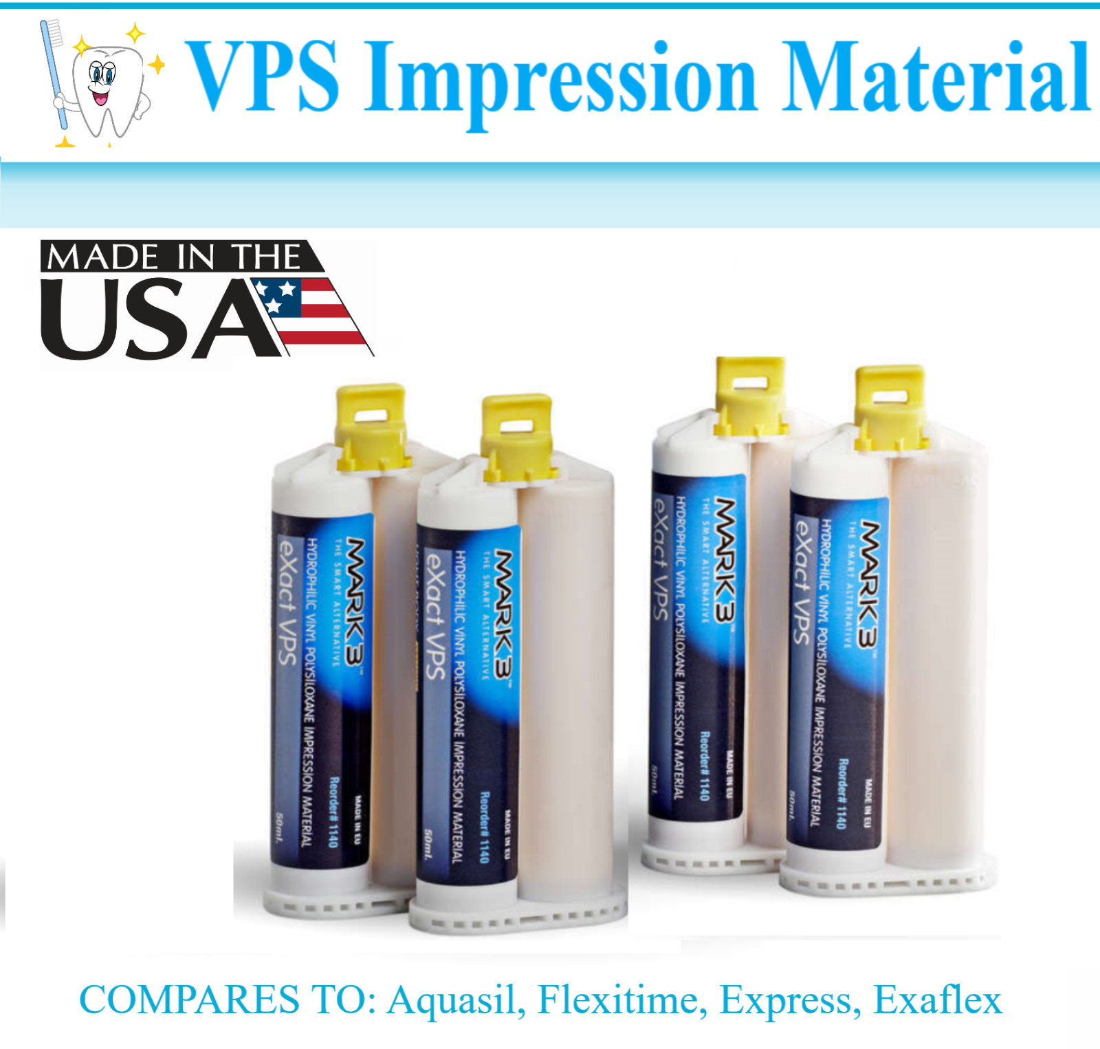 Light Body Regular Set Dental VPS Impression Material 50ml. Cart, 4/Bx, Made USA