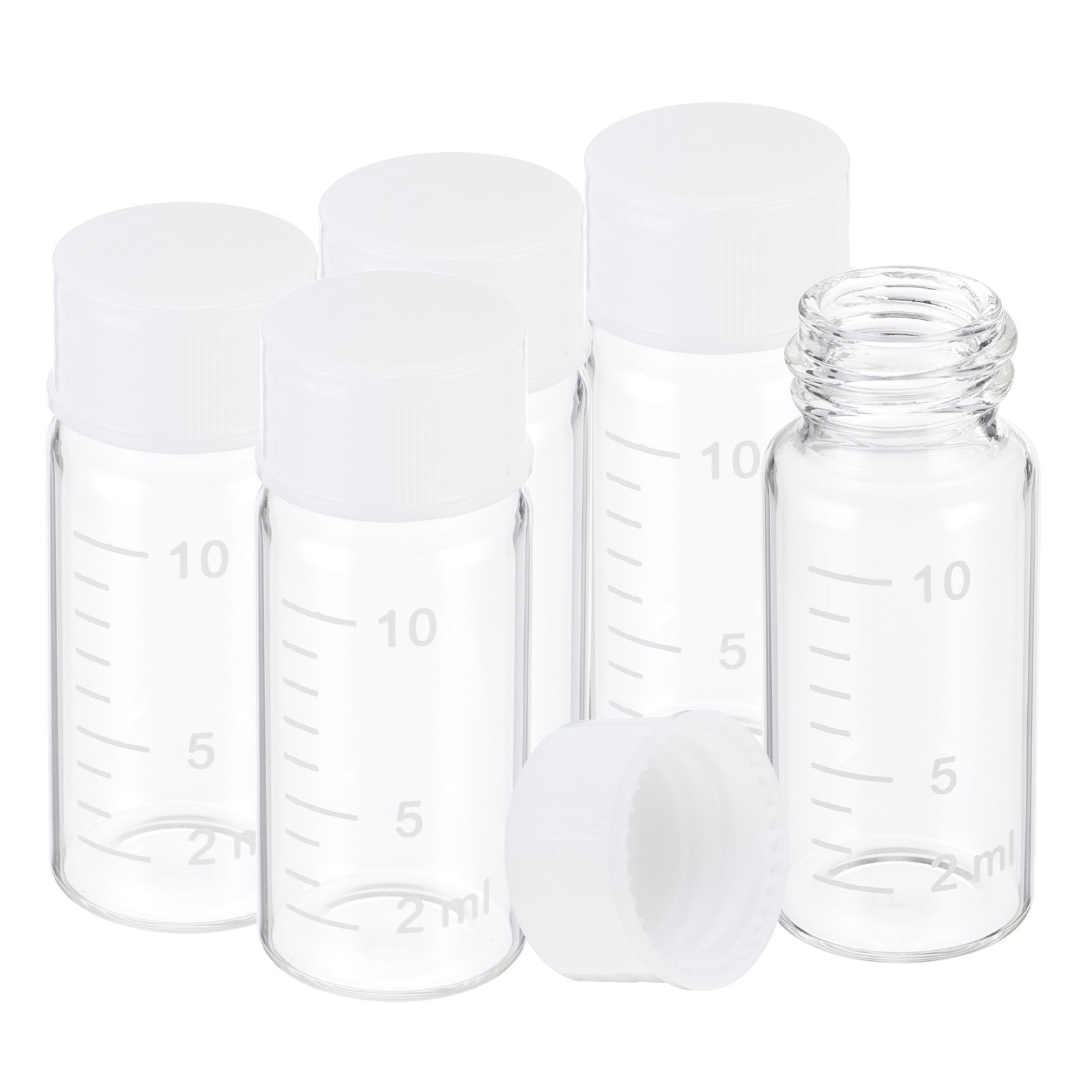 5 Pcs 10ml Clear Glass Vials with White Screw Caps, Sealed Bottles with Scale
