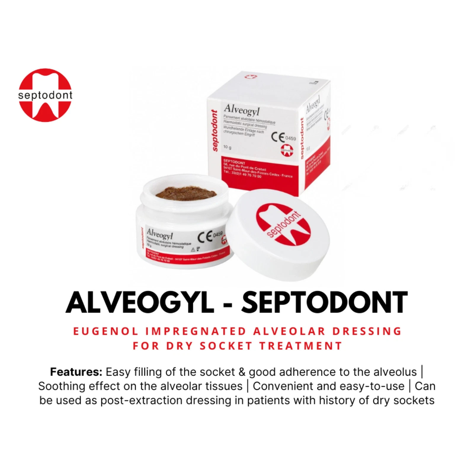Septodont Alveogyl Dental Dry Socket Paste Alveolitis Dressing Iodoform Eugenol