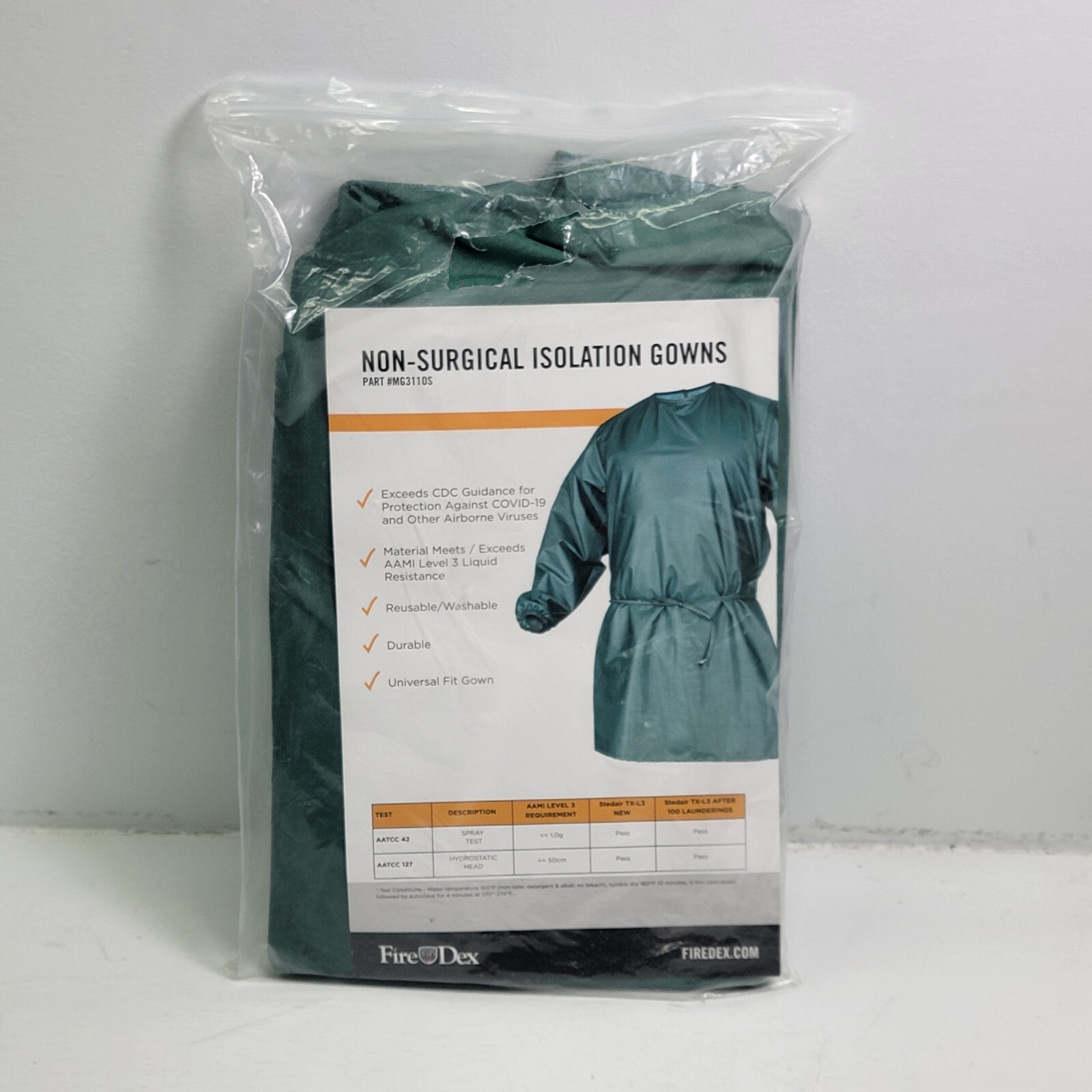 PPE Isolation Gown Protectio Non-Surgical Washable Universal Fit Durable Firedex