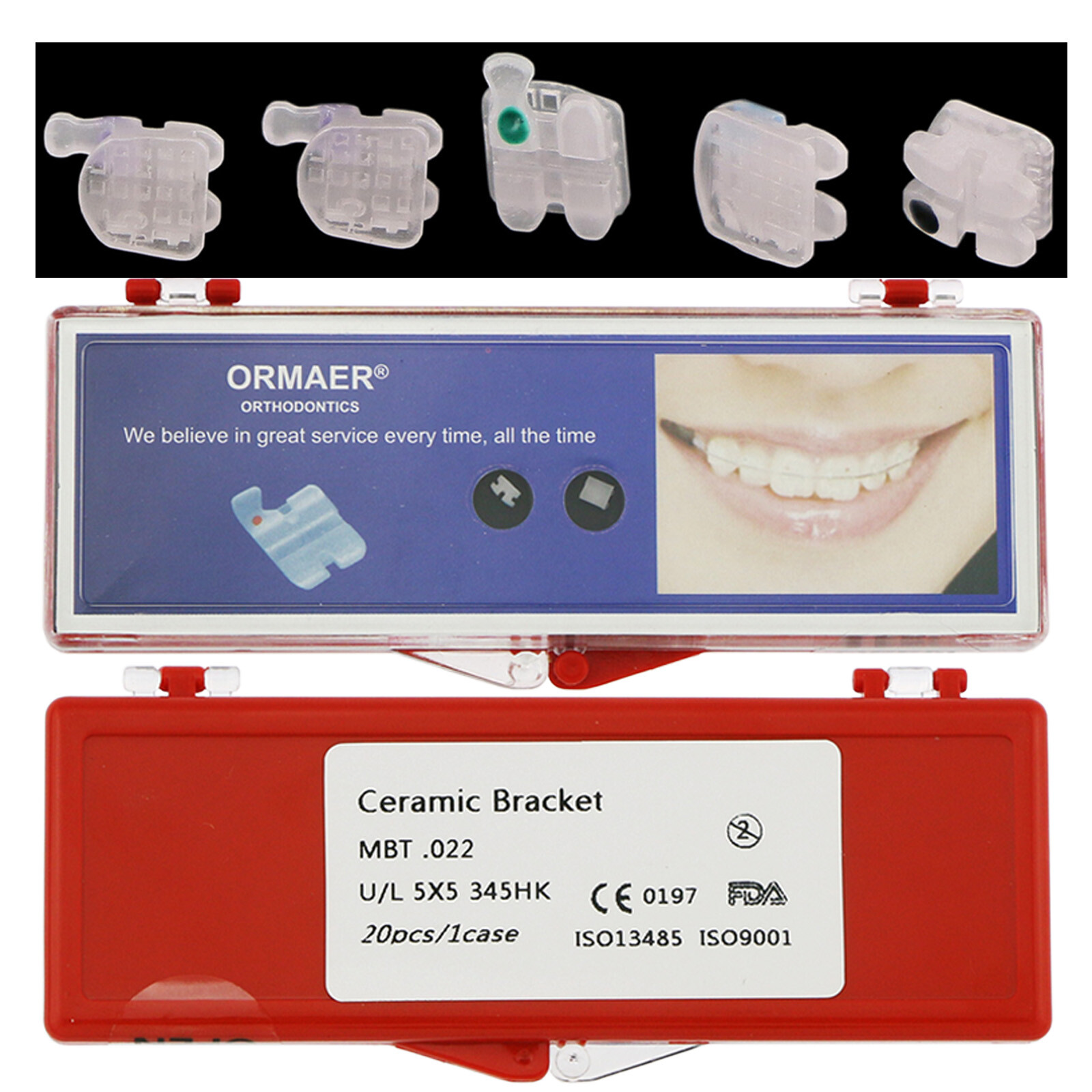 10Pcs Dental Orthodontic Ceramic Bracket Braces Roth MBT 018 022 Slots 345 Hooks